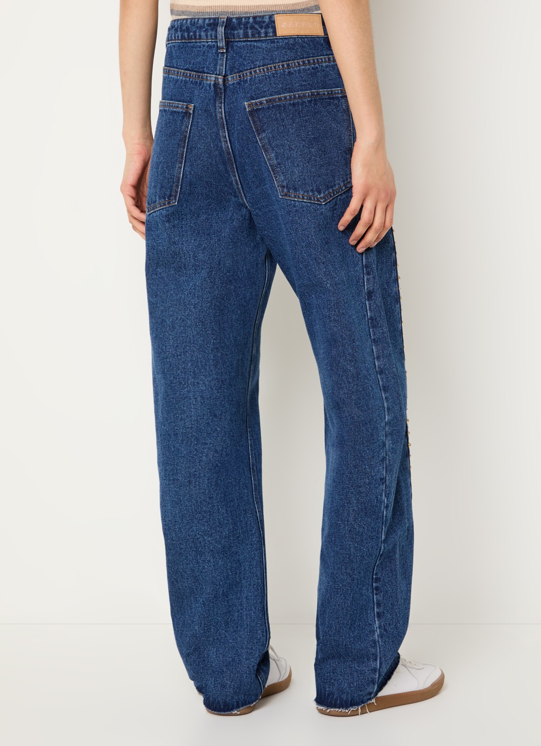 Sandro High waist straight leg jeans met donkere wassing en strass - achterkant 5 indigo