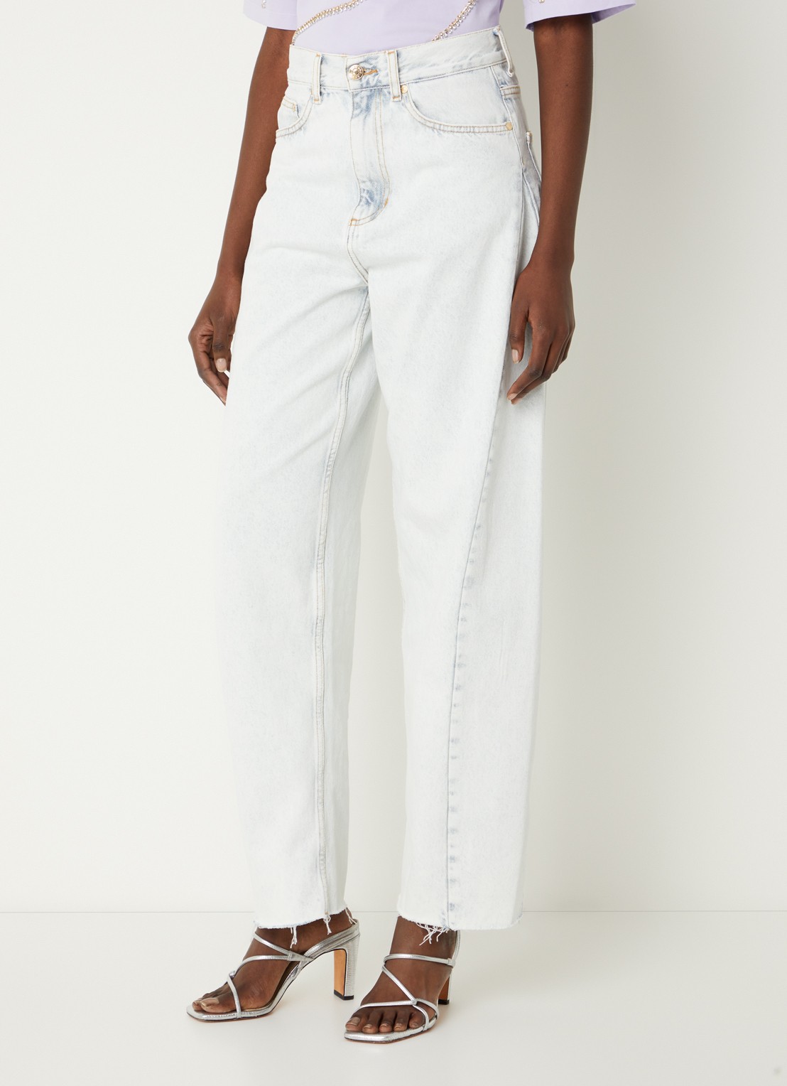 Sandro High waist straight leg jeans met lichte wassing - detail 4 indigo