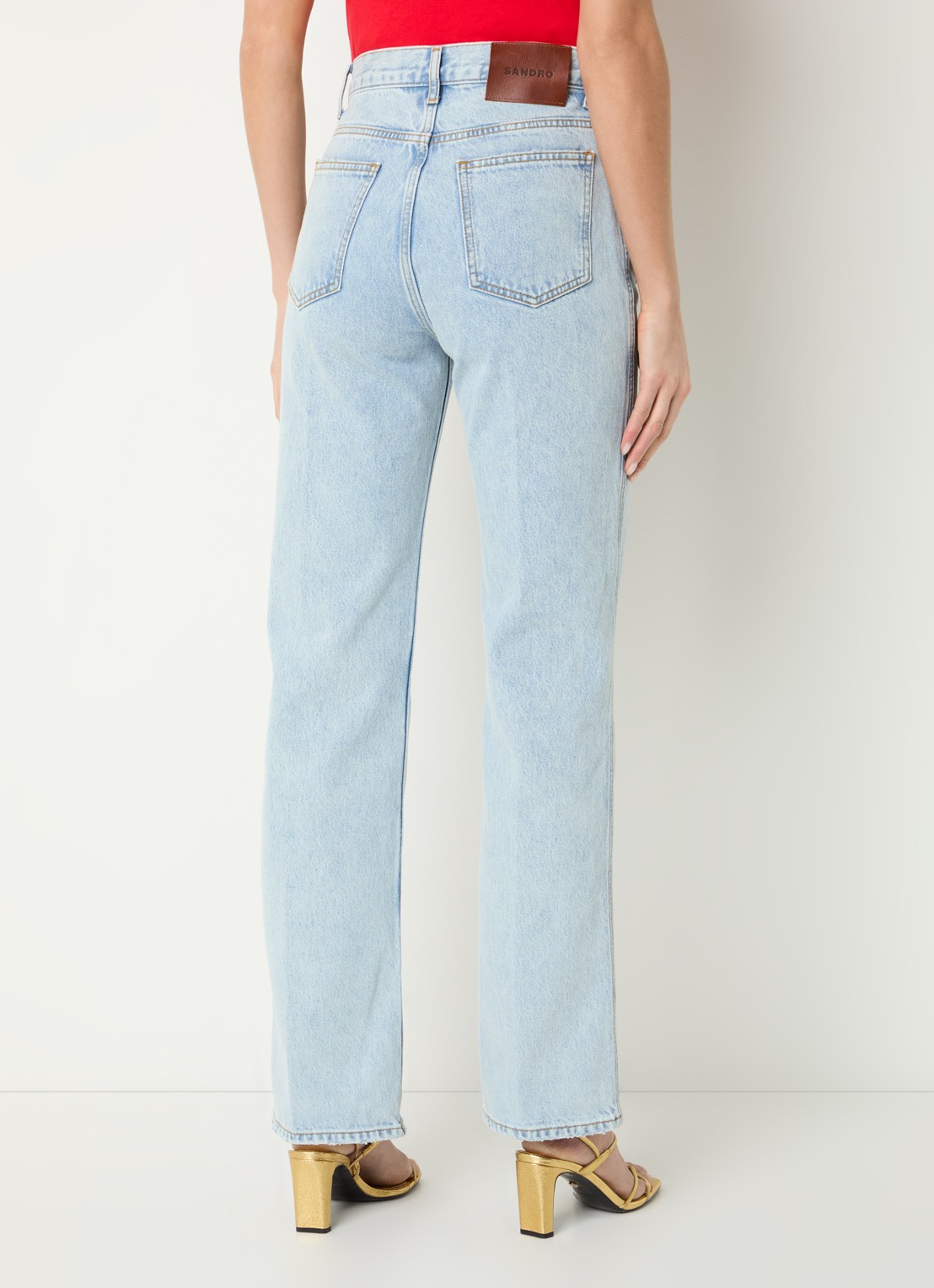 Sandro High waist straight leg jeans met lichte wassing - achterkant 3 indigo