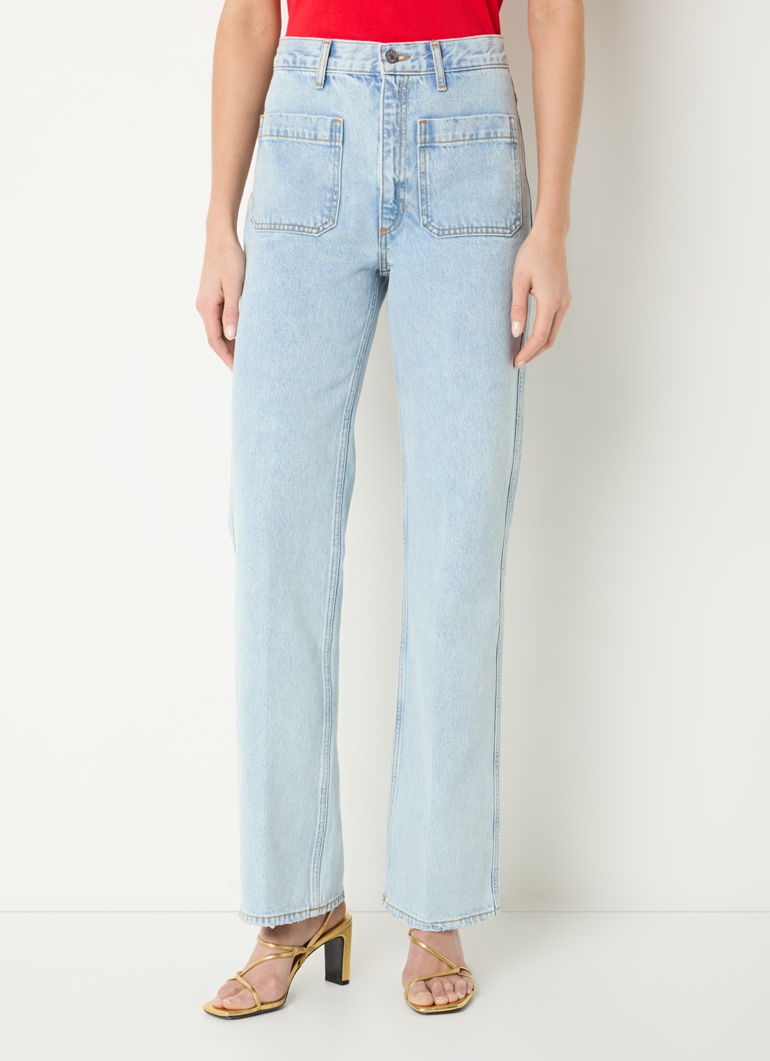 Sandro High waist straight leg jeans met lichte wassing - detail 4 indigo