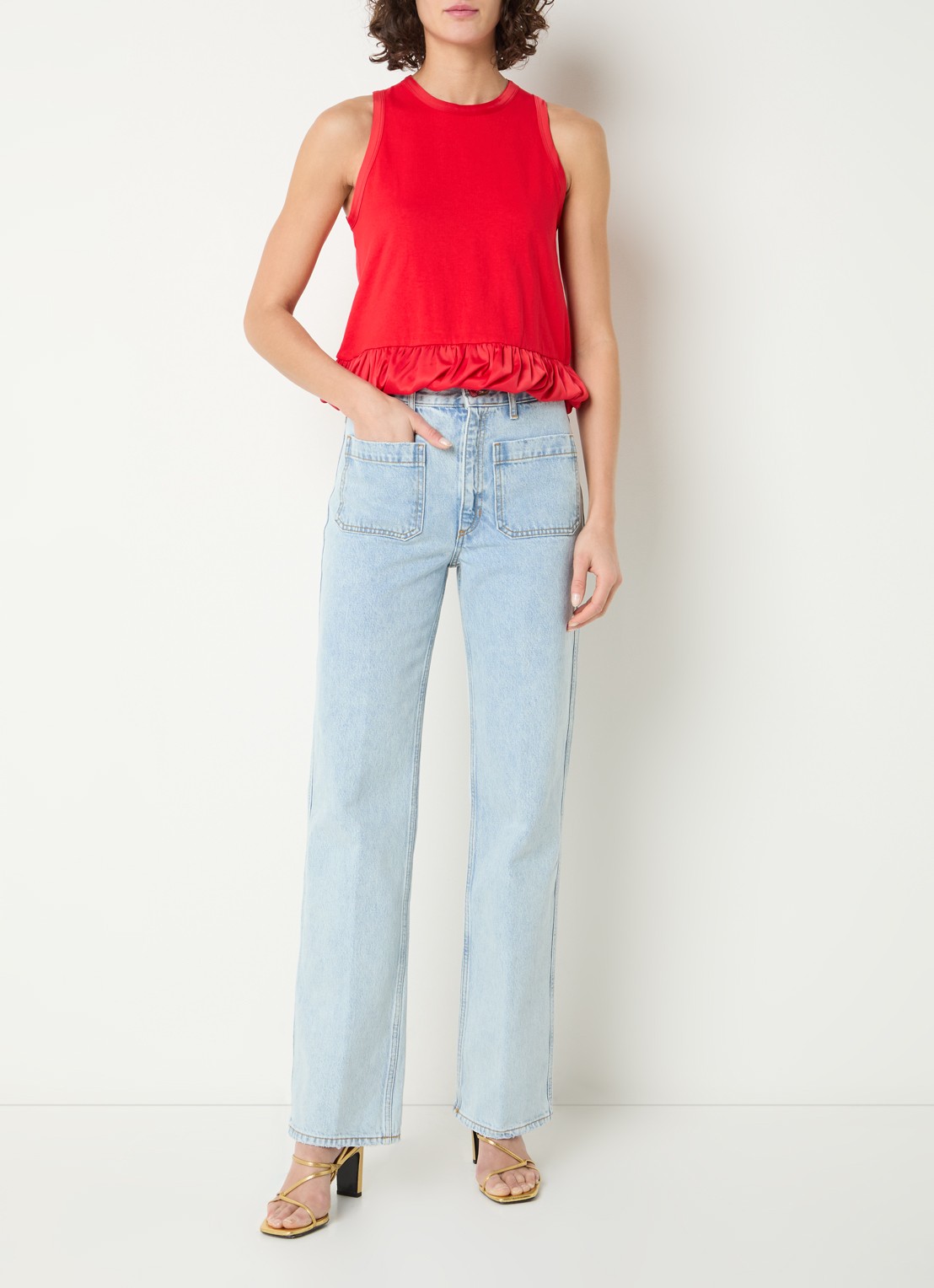 Sandro High waist straight leg jeans met lichte wassing - voorkant 2 indigo