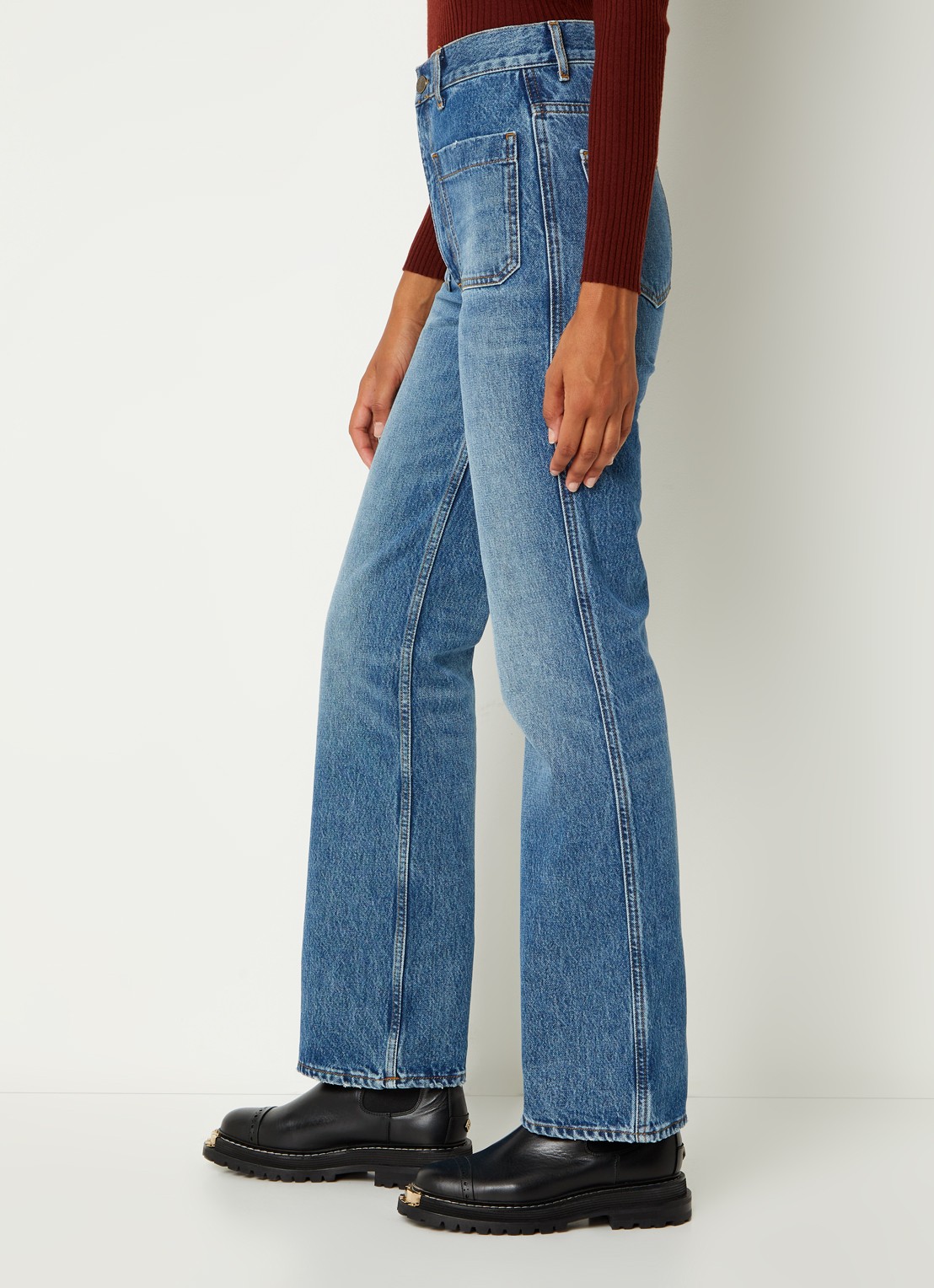 Sandro High waist straight leg jeans met medium wassing - detail 2 indigo