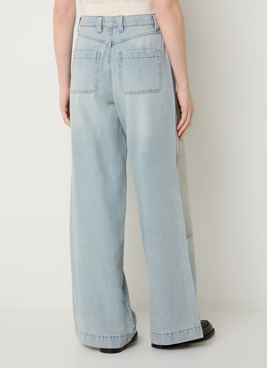 Sandro High waist straight leg jeans met strass - achterkant indigo