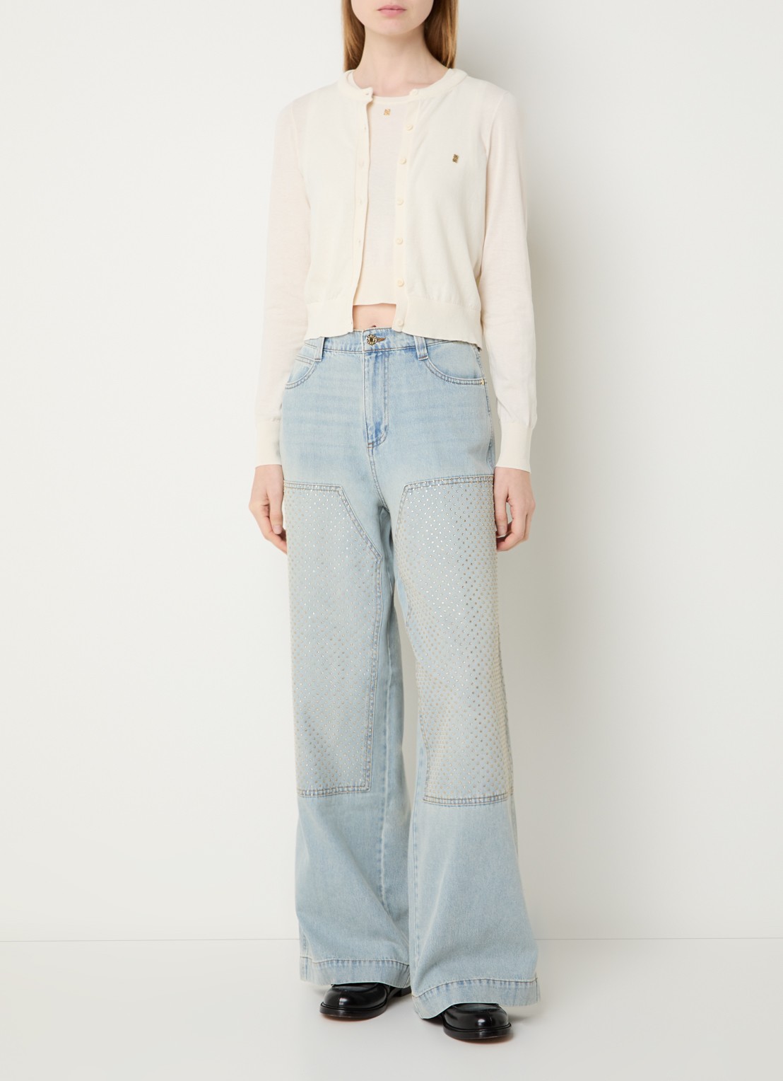 Sandro High waist straight leg jeans met strass - voorkant 3 indigo