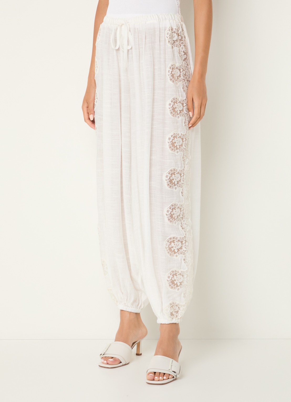 Sandro High waist tapered fit broek in linnenblend - detail wit