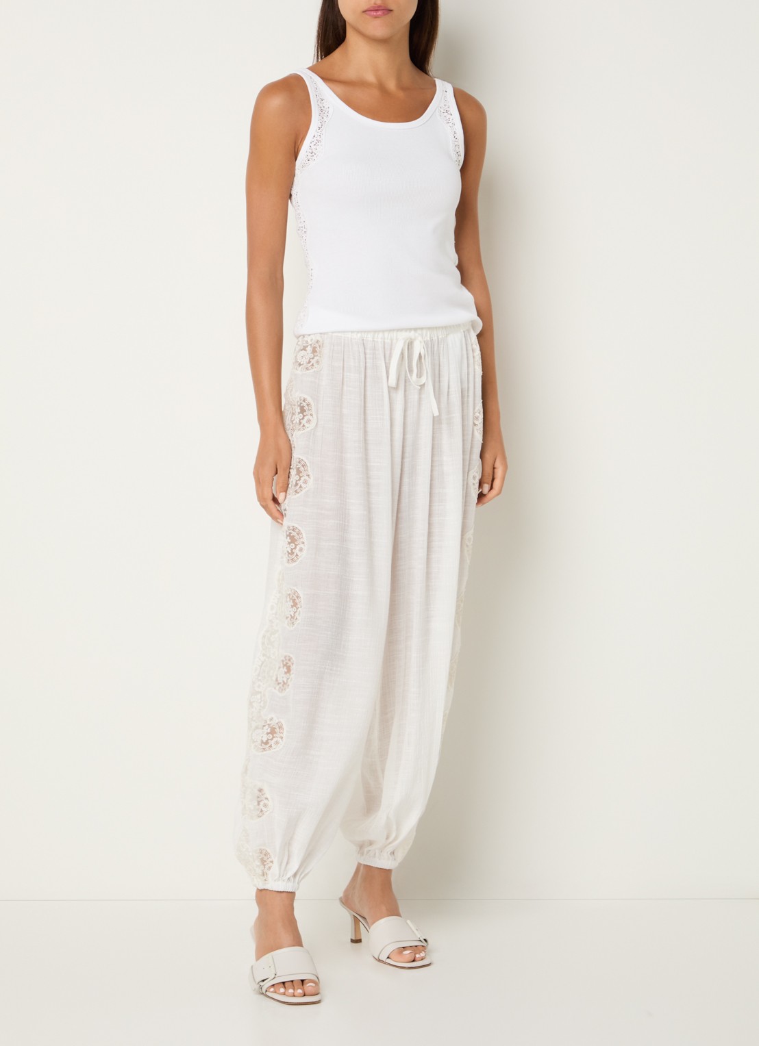 Sandro High waist tapered fit broek in linnenblend - voorkant 4 wit