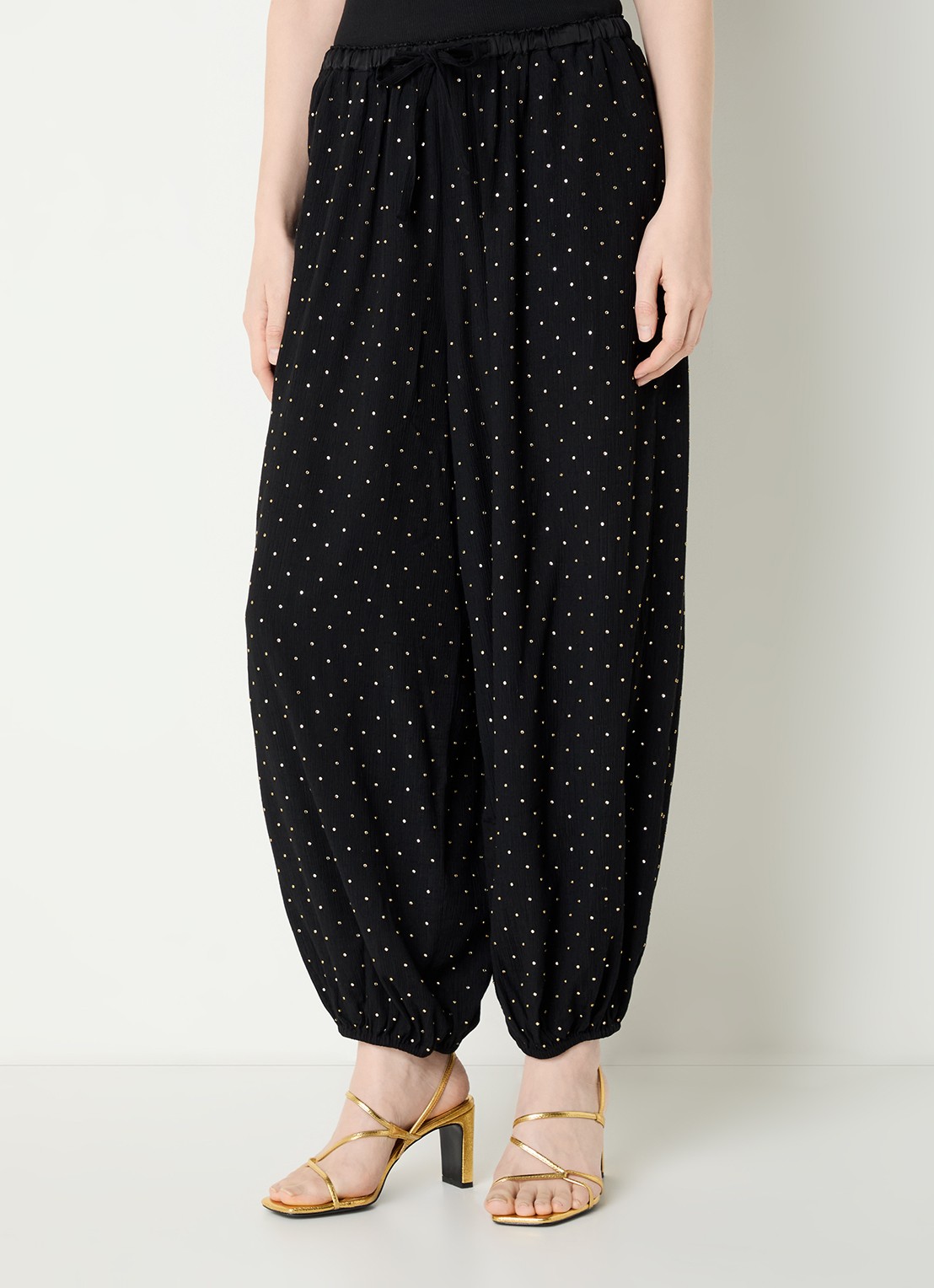Sandro High waist tapered fit broek met strass - detail zwart