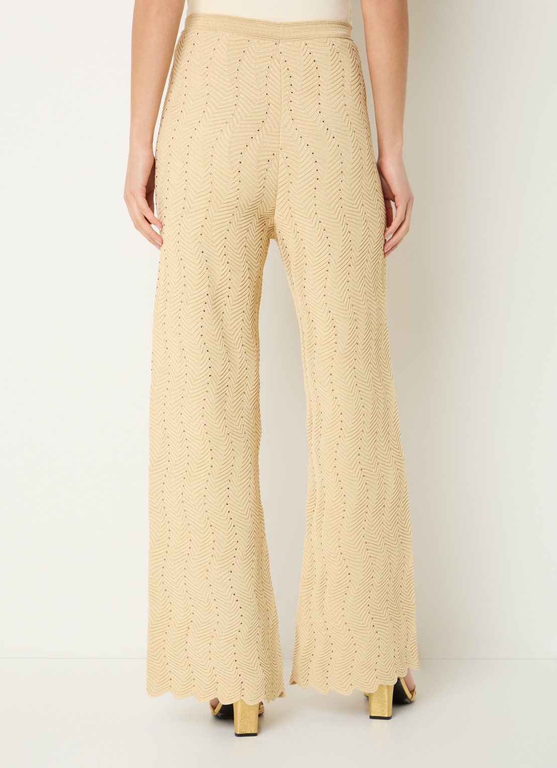 Sandro High waist wide fit broek met lurex en strass - achterkant goud