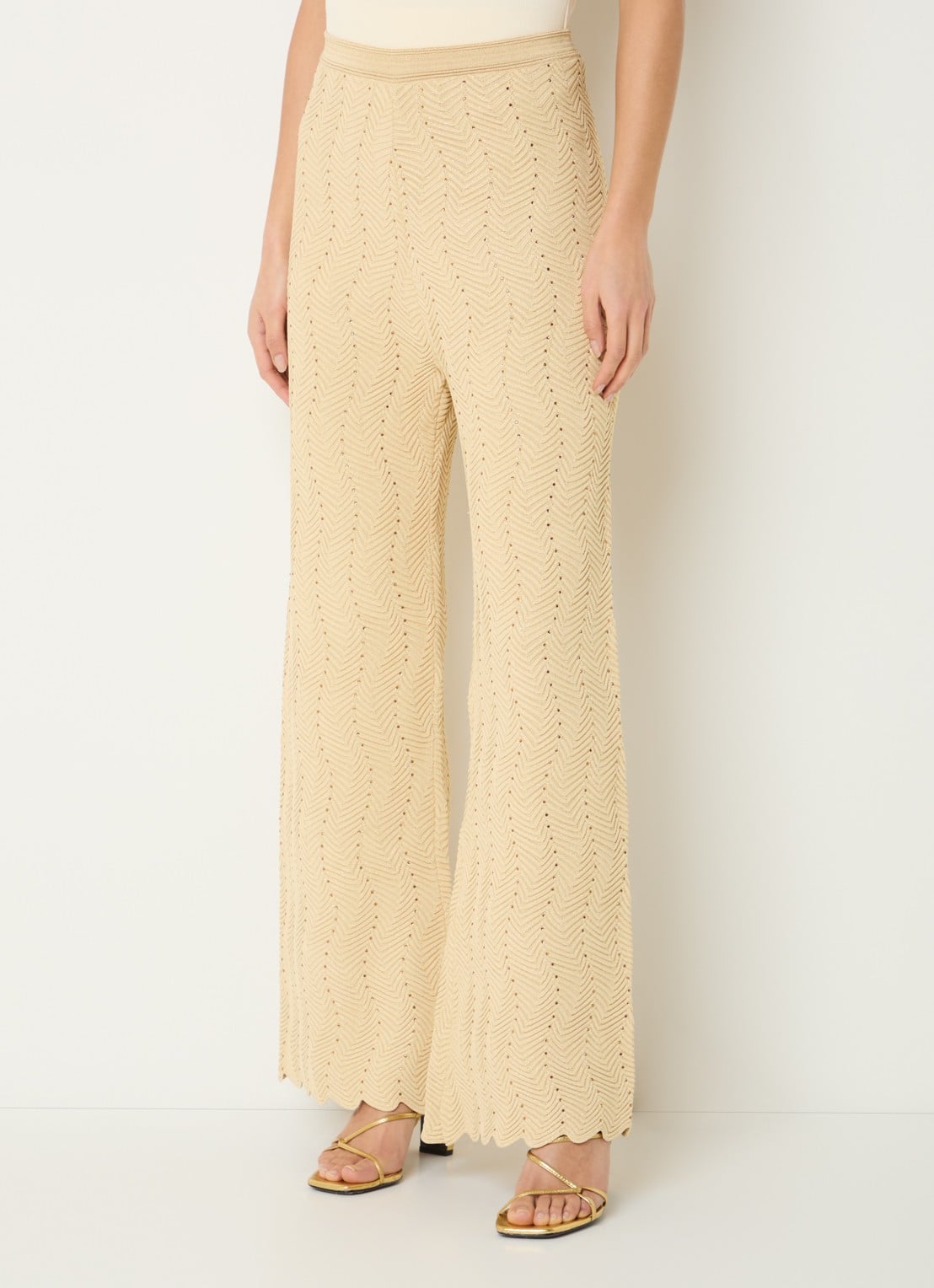 Sandro High waist wide fit broek met lurex en strass - detail 2 goud
