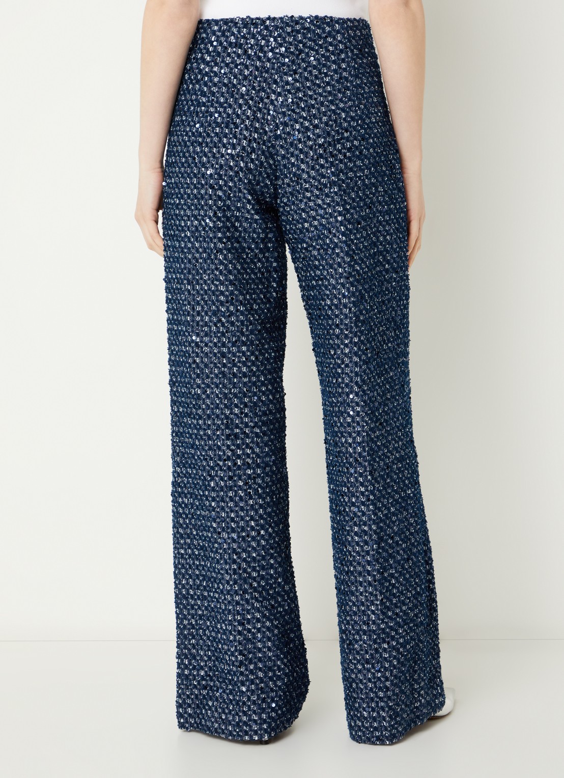 Sandro High waist wide fit broek met pailletten - achterkant donkerblauw