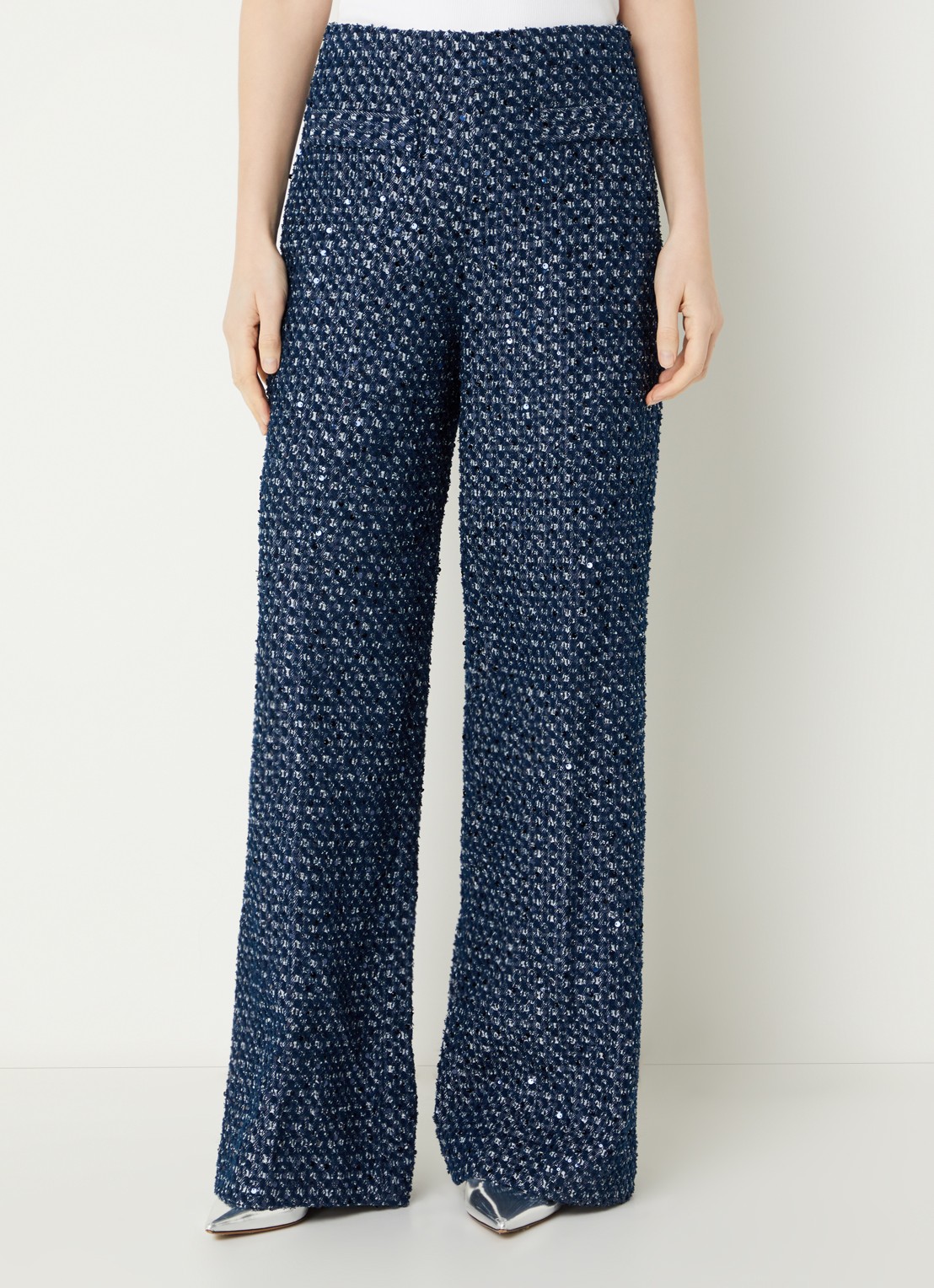 Sandro High waist wide fit broek met pailletten - detail 2 donkerblauw