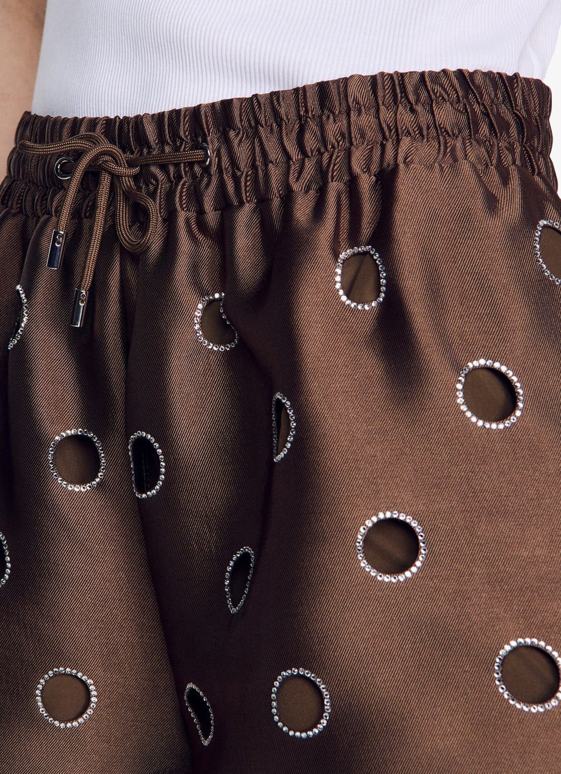 Sandro High waist wide fit korte broek met strass - detail 4 bruin