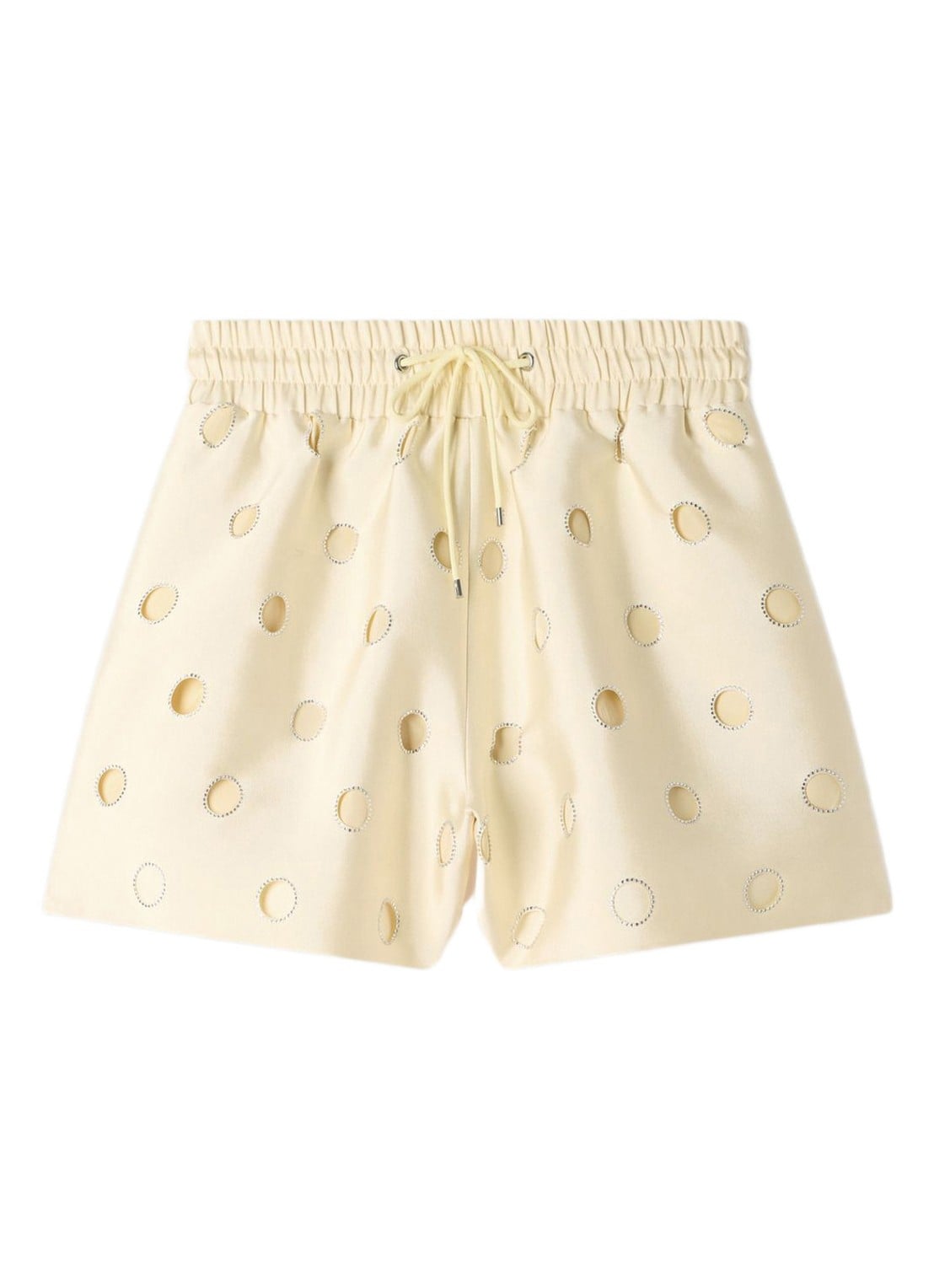 Sandro High waist wide fit korte broek met strass - voorkant vanillegeel