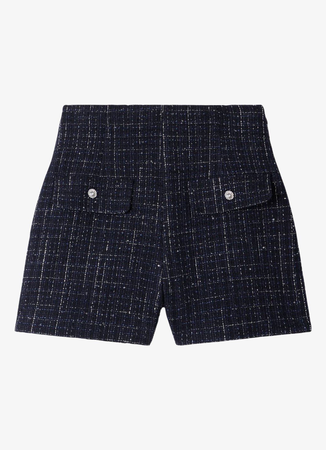 Sandro High waist wide fit korte broek met tweed-look - voorkant donkerblauw