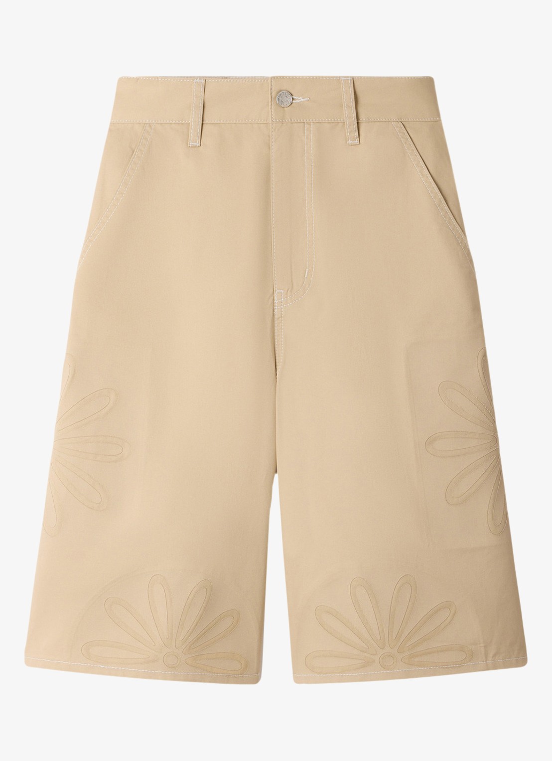 Sandro High waist wide fit korte broek van denim met bloem detail - voorkant 5 beige