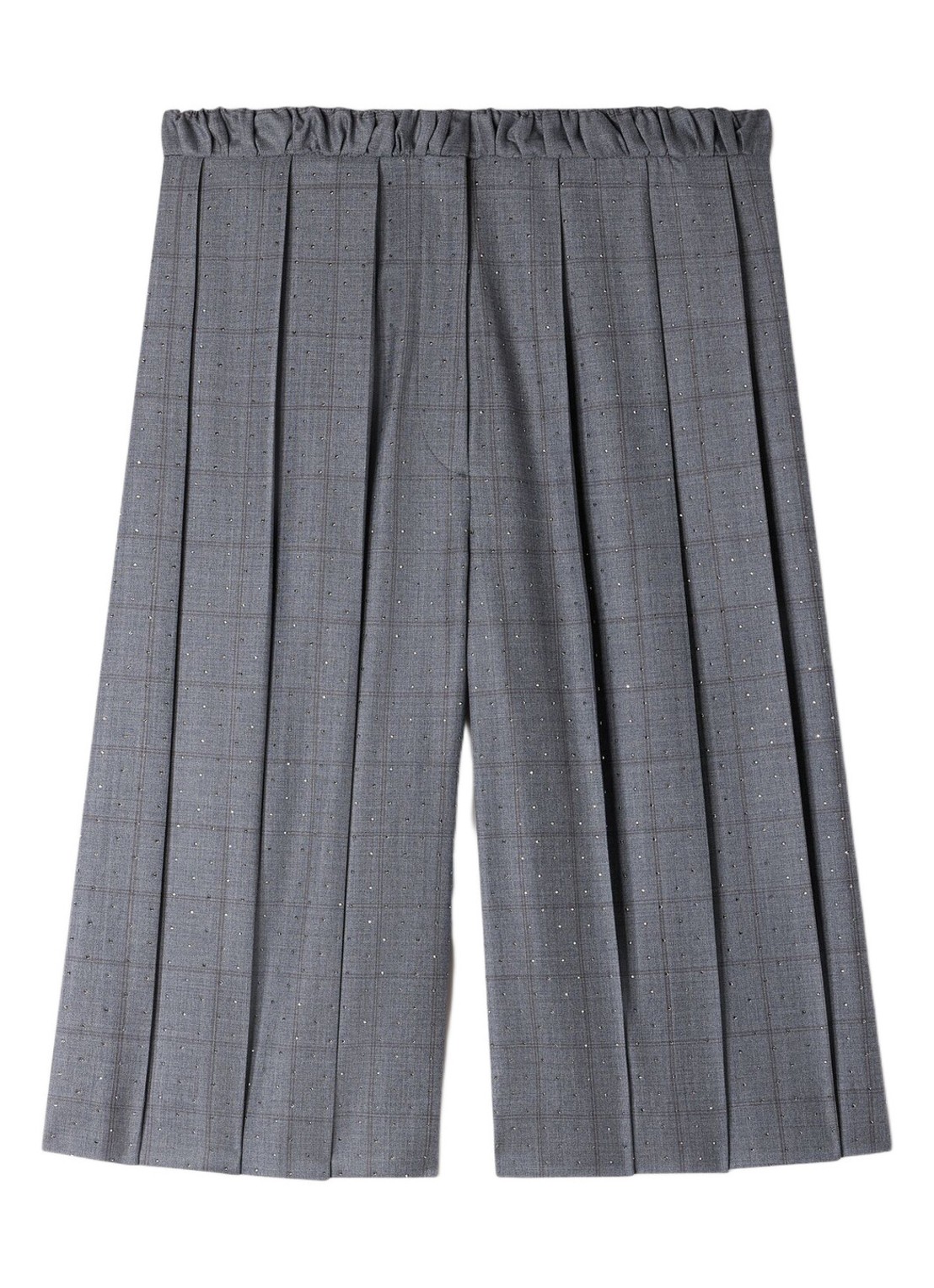 Sandro High waist wide fit korte pantalon van wol met ruitdessin en strass - voorkant 4 donkergrijs