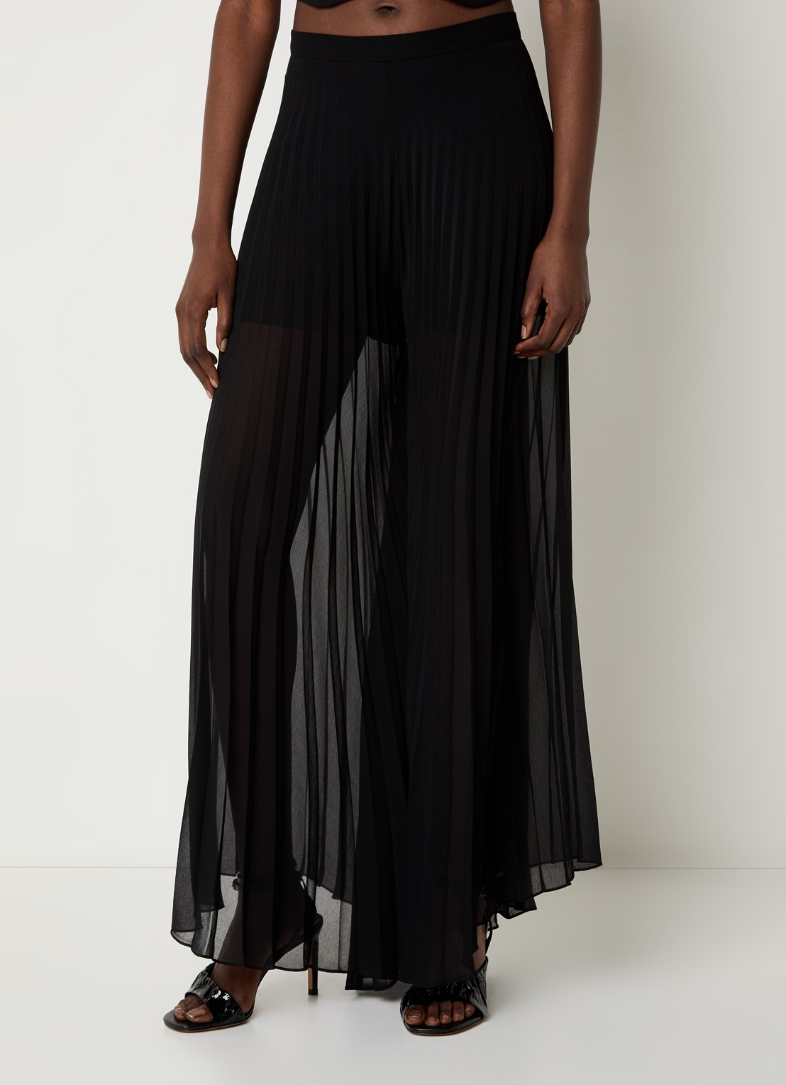 Sandro High waist wide fit palazzobroek met plissé - detail 2 zwart