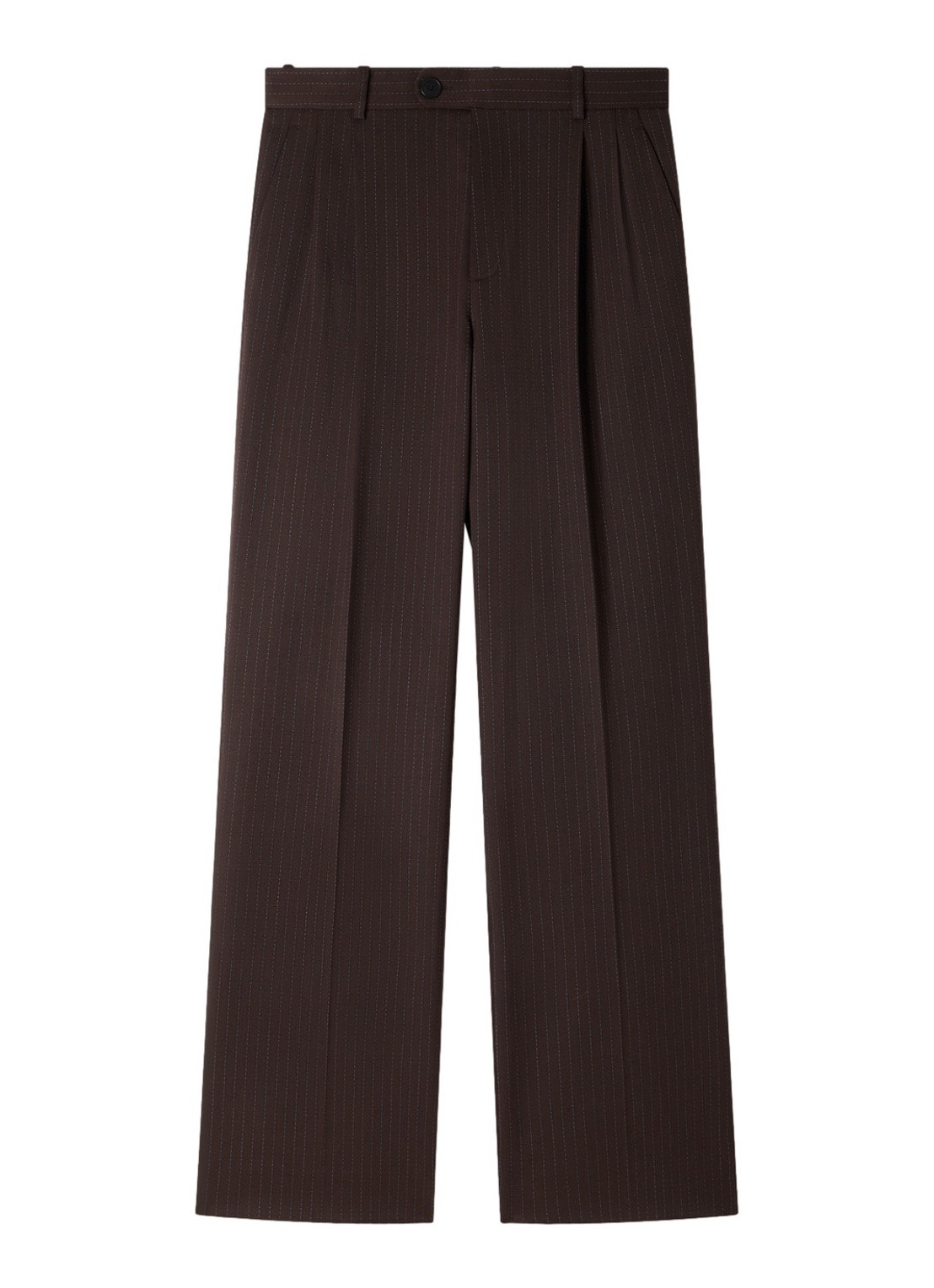 Sandro High waist wide fit pantalon in scheerwolblend met krijtstreep - voorkant 4 bruin / blauw
