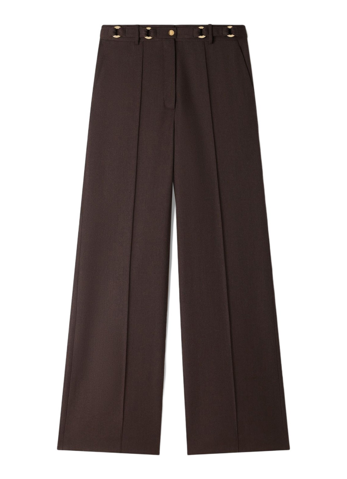 Sandro High waist wide fit pantalon in wolblend met ceintuur - voorkant lichtbruin