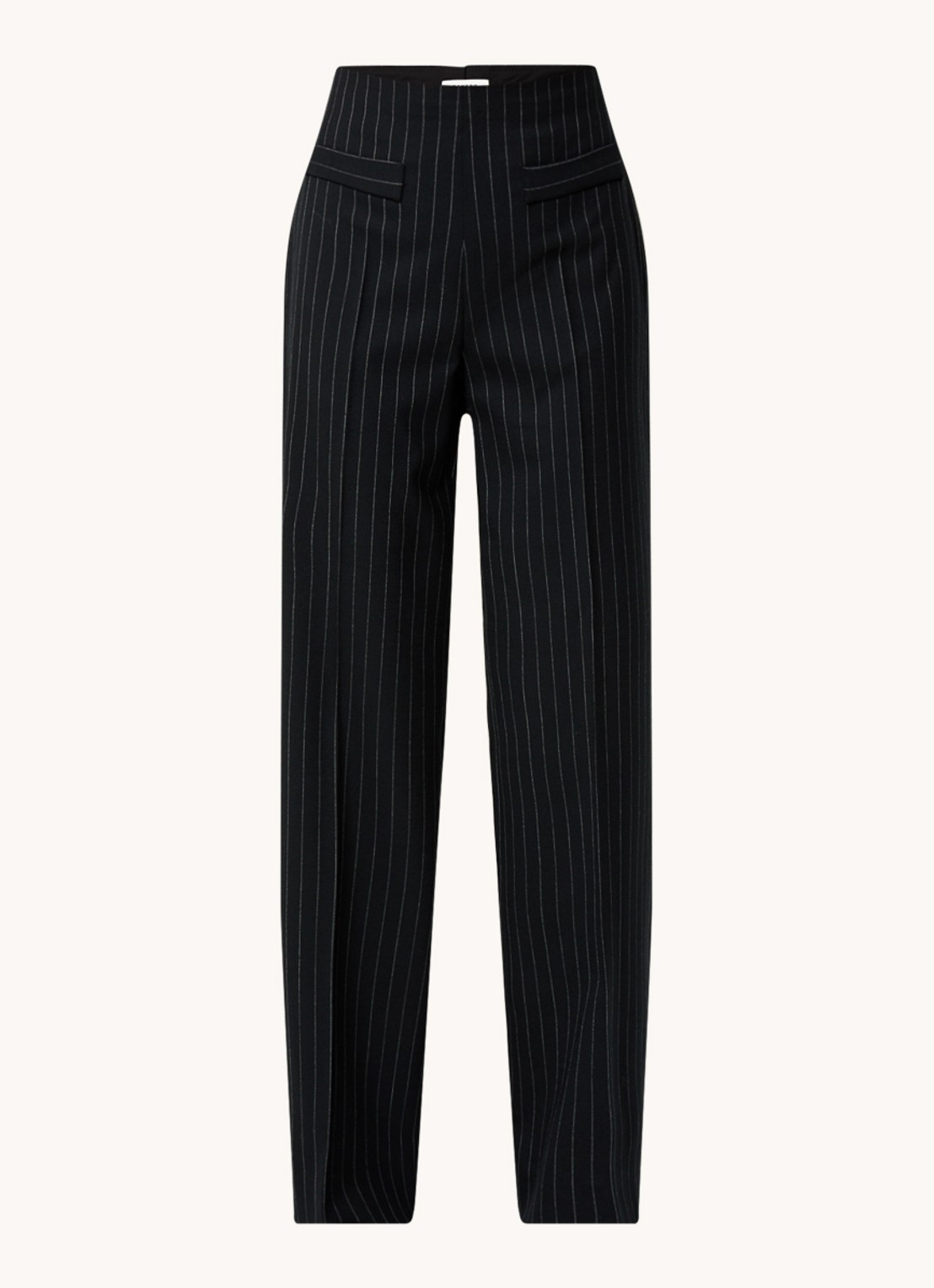 Sandro High waist wide fit pantalon in wolblend met krijtstreep - voorkant 2 zwart