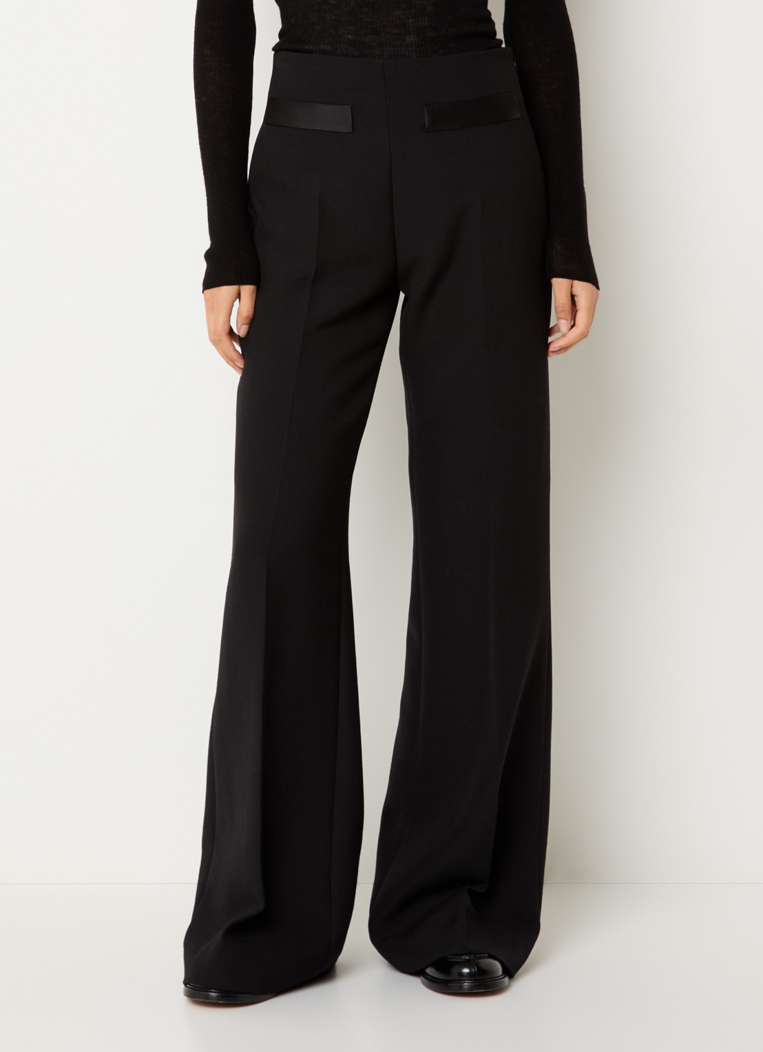 Sandro High waist wide fit pantalon in wolblend - detail 3 zwart