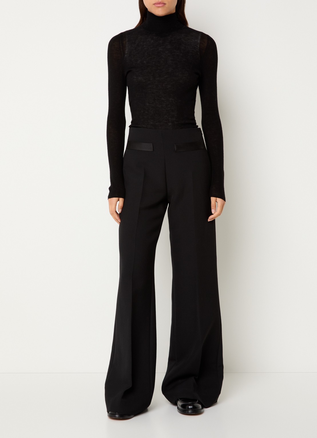 Sandro High waist wide fit pantalon in wolblend - voorkant 2 zwart