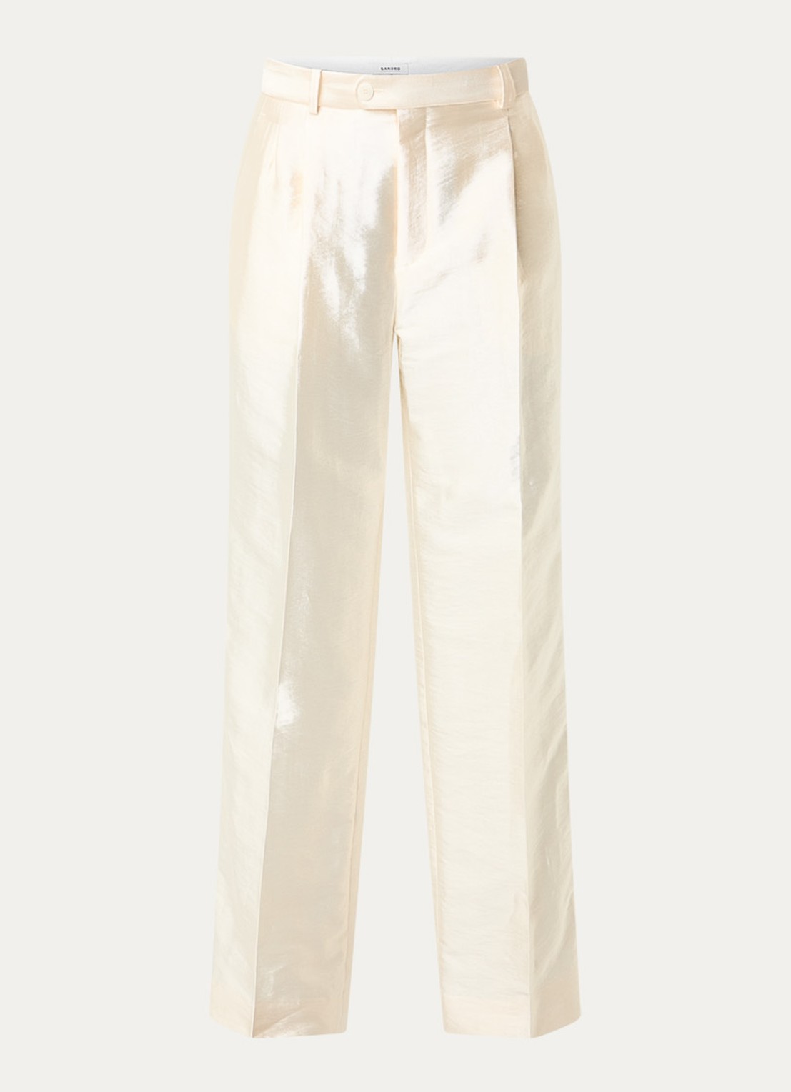 Sandro High waist wide fit pantalon met glanzende finish - voorkant 3 ivoor