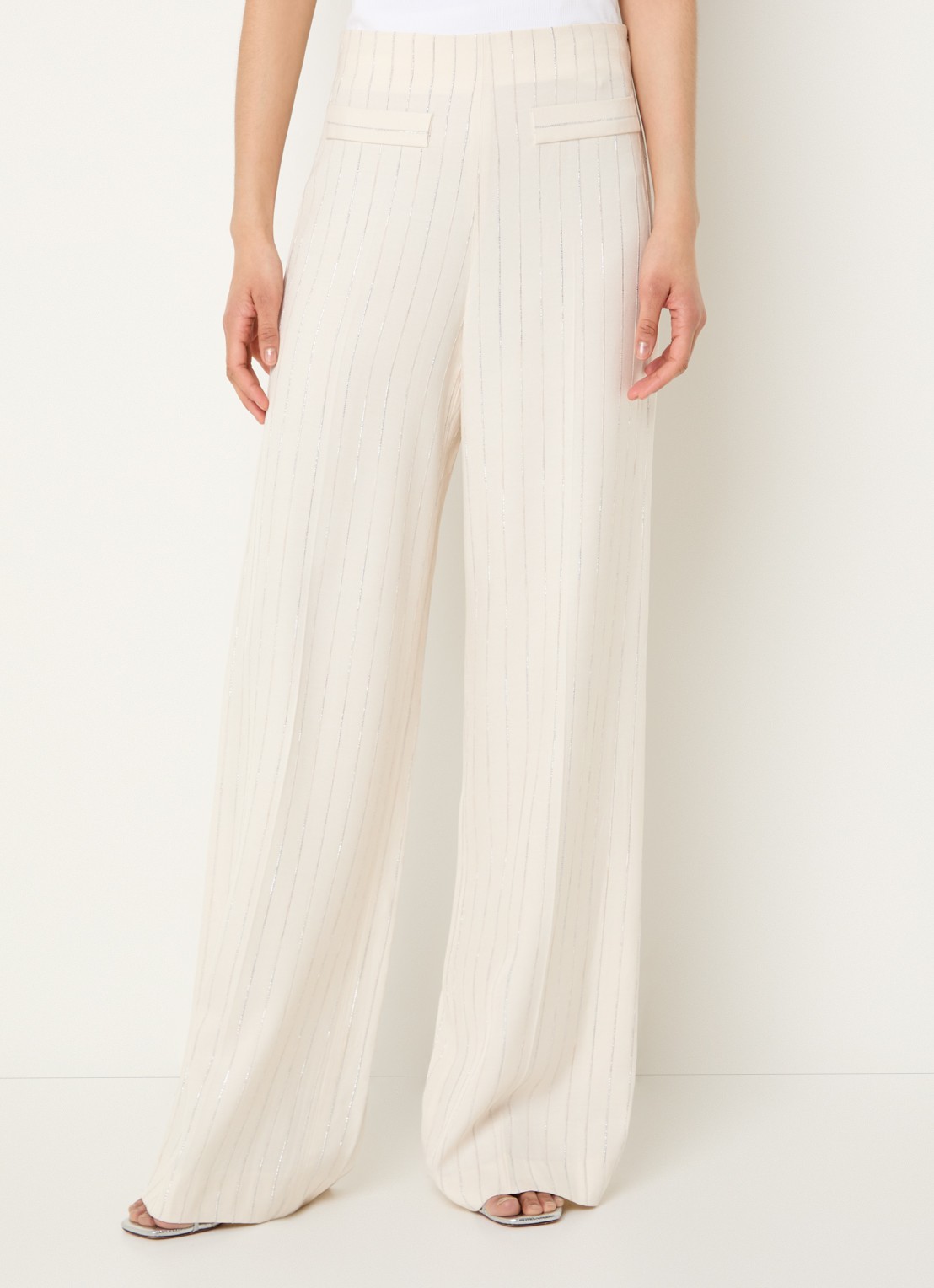 Sandro High waist wide fit pantalon met lurex - detail creme