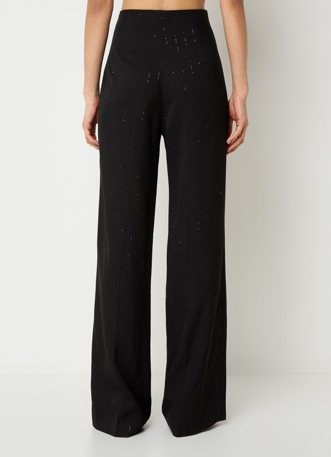 Sandro High waist wide fit pantalon met pailletten - achterkant zwart
