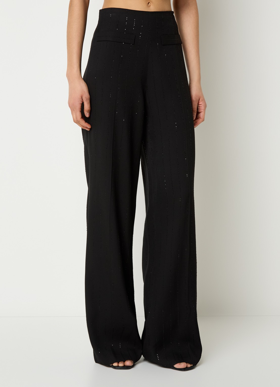 Sandro High waist wide fit pantalon met pailletten - detail 2 zwart