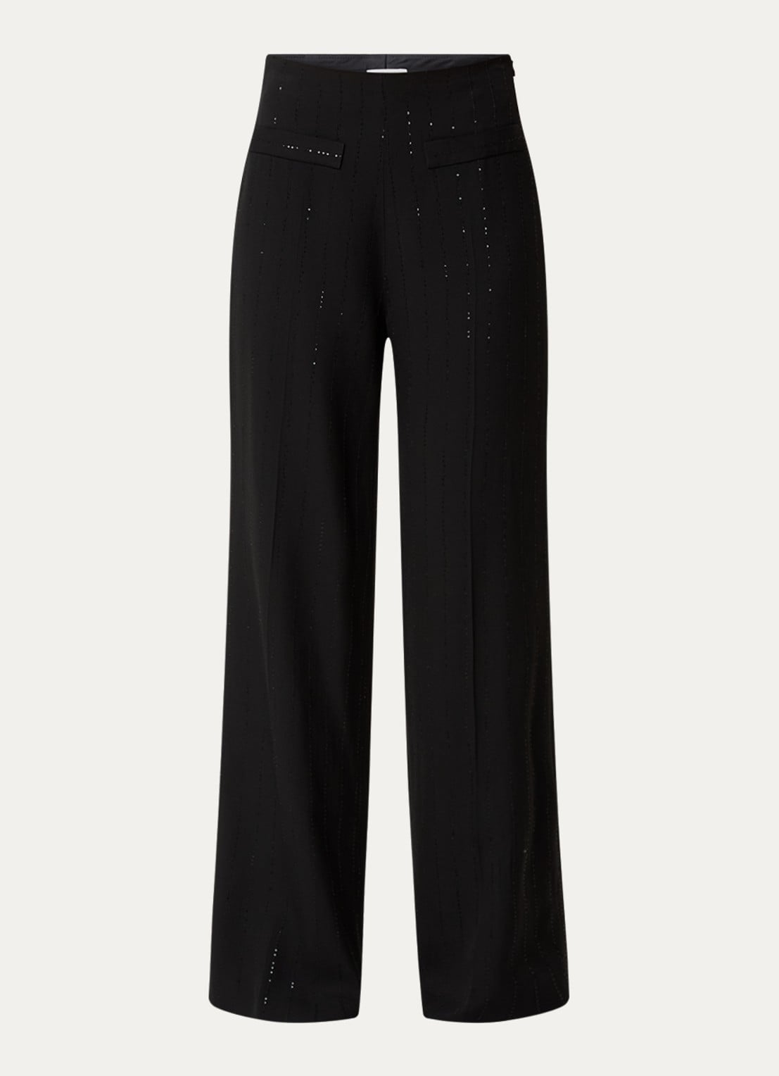 Sandro High waist wide fit pantalon met pailletten - voorkant 4 zwart