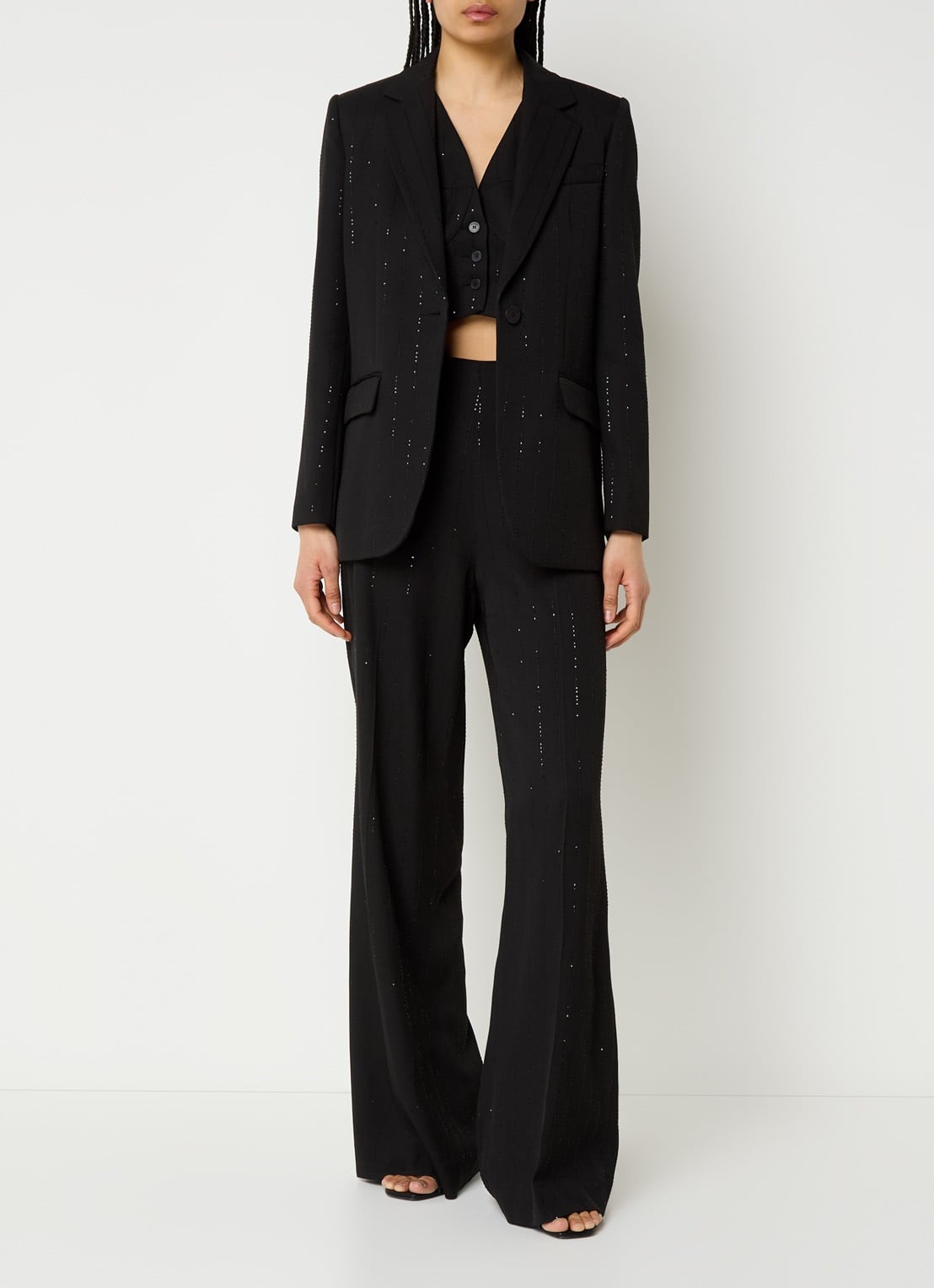 Sandro High waist wide fit pantalon met pailletten - voorkant 5 zwart