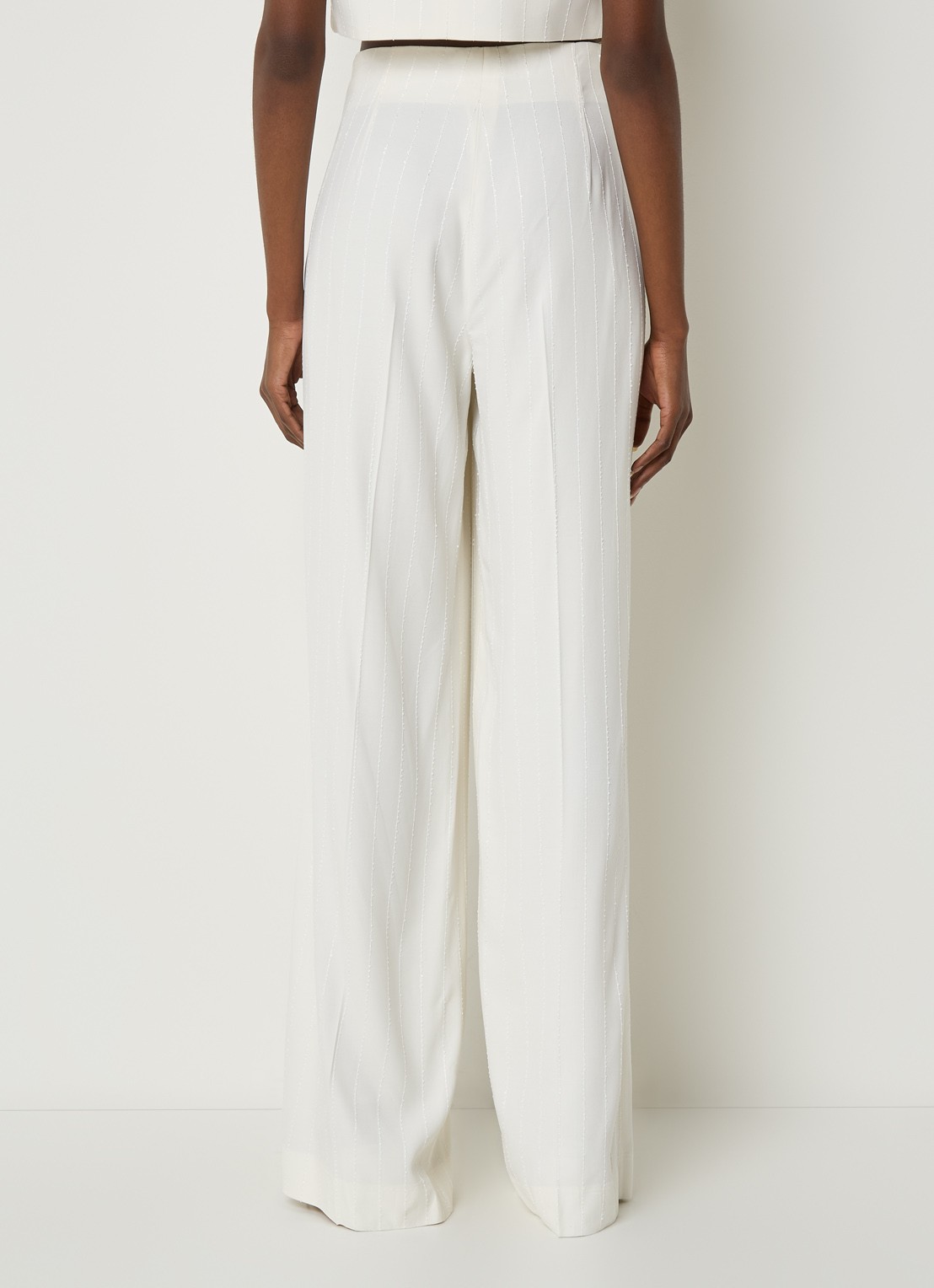 Sandro High waist wide fit pantalon met pailletten - achterkant 2 gebroken wit