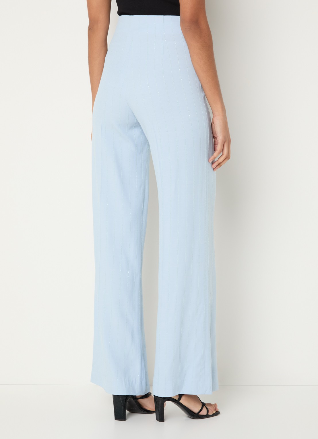 Sandro High waist wide fit pantalon met pailletten - achterkant 4 lichtblauw