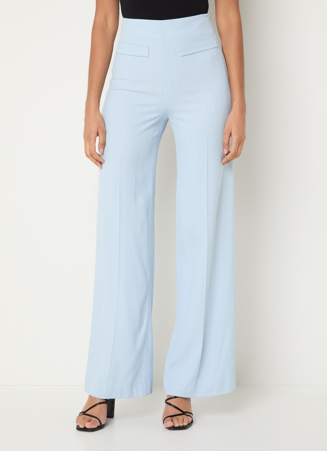 Sandro High waist wide fit pantalon met pailletten - detail 3 lichtblauw