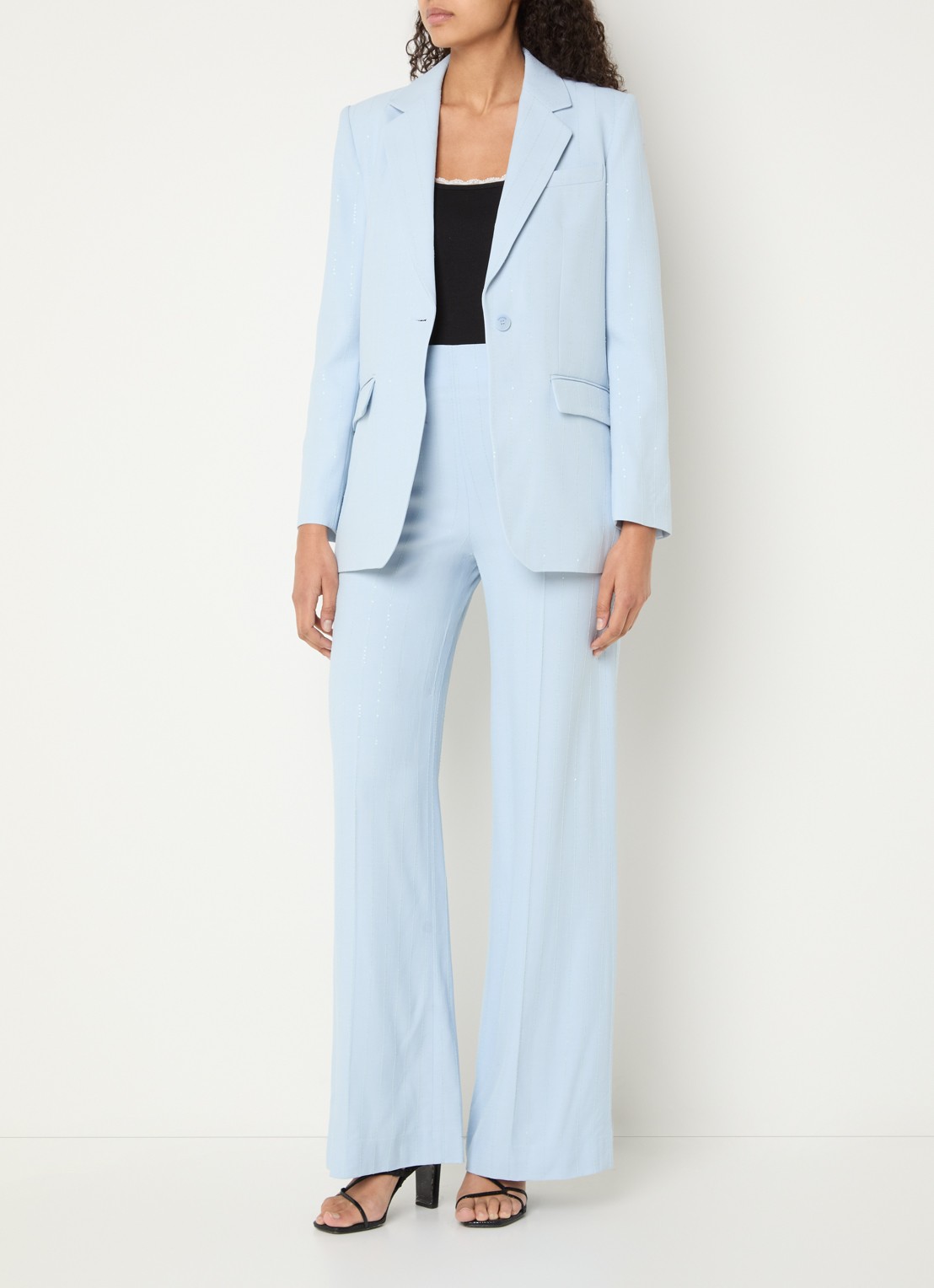 Sandro High waist wide fit pantalon met pailletten - voorkant 2 lichtblauw