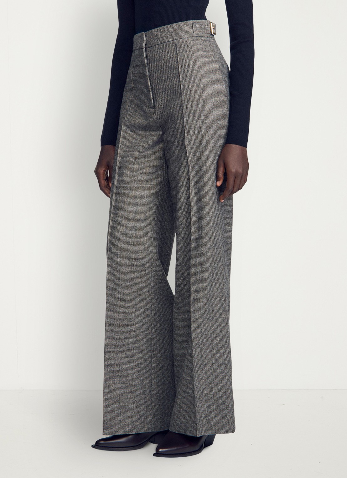 Sandro High waist wide fit pantalon met pied-de-poule dessin - detail grijs