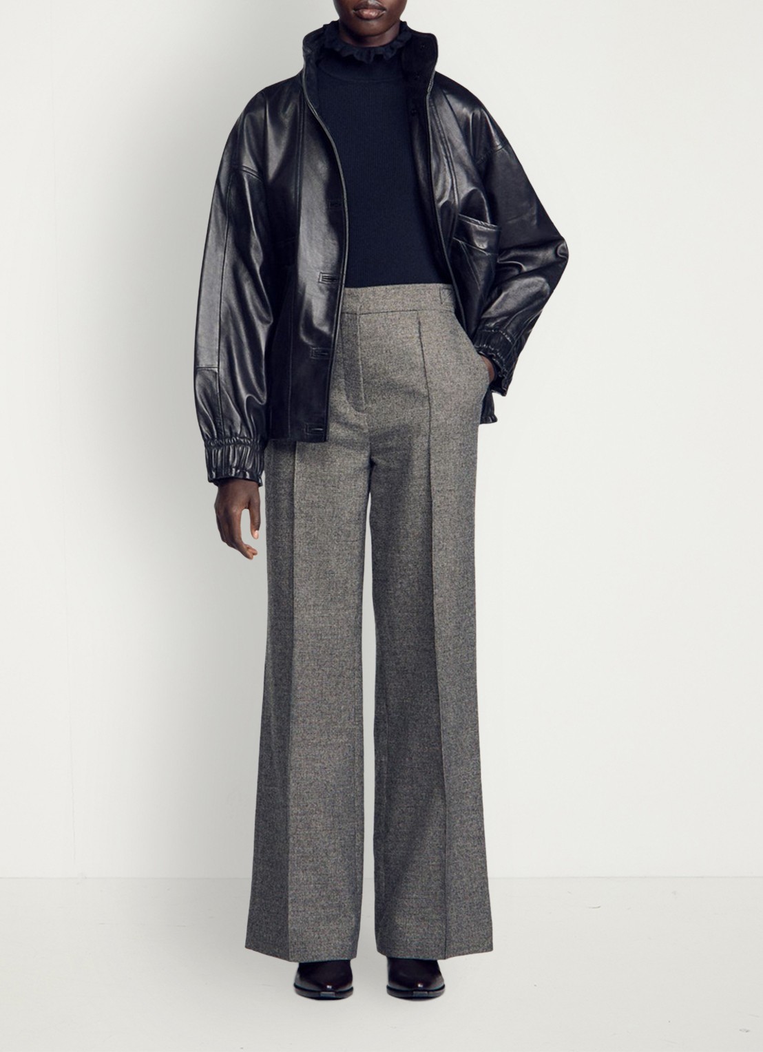 Sandro High waist wide fit pantalon met pied-de-poule dessin - detail 2 grijs