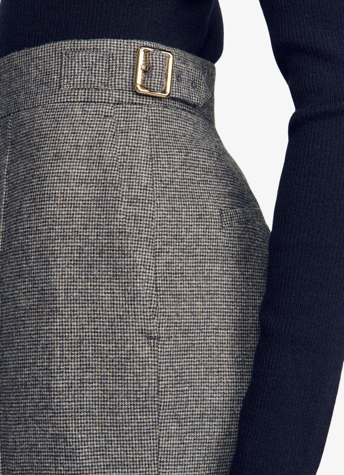 Sandro High waist wide fit pantalon met pied-de-poule dessin - detail 3 grijs