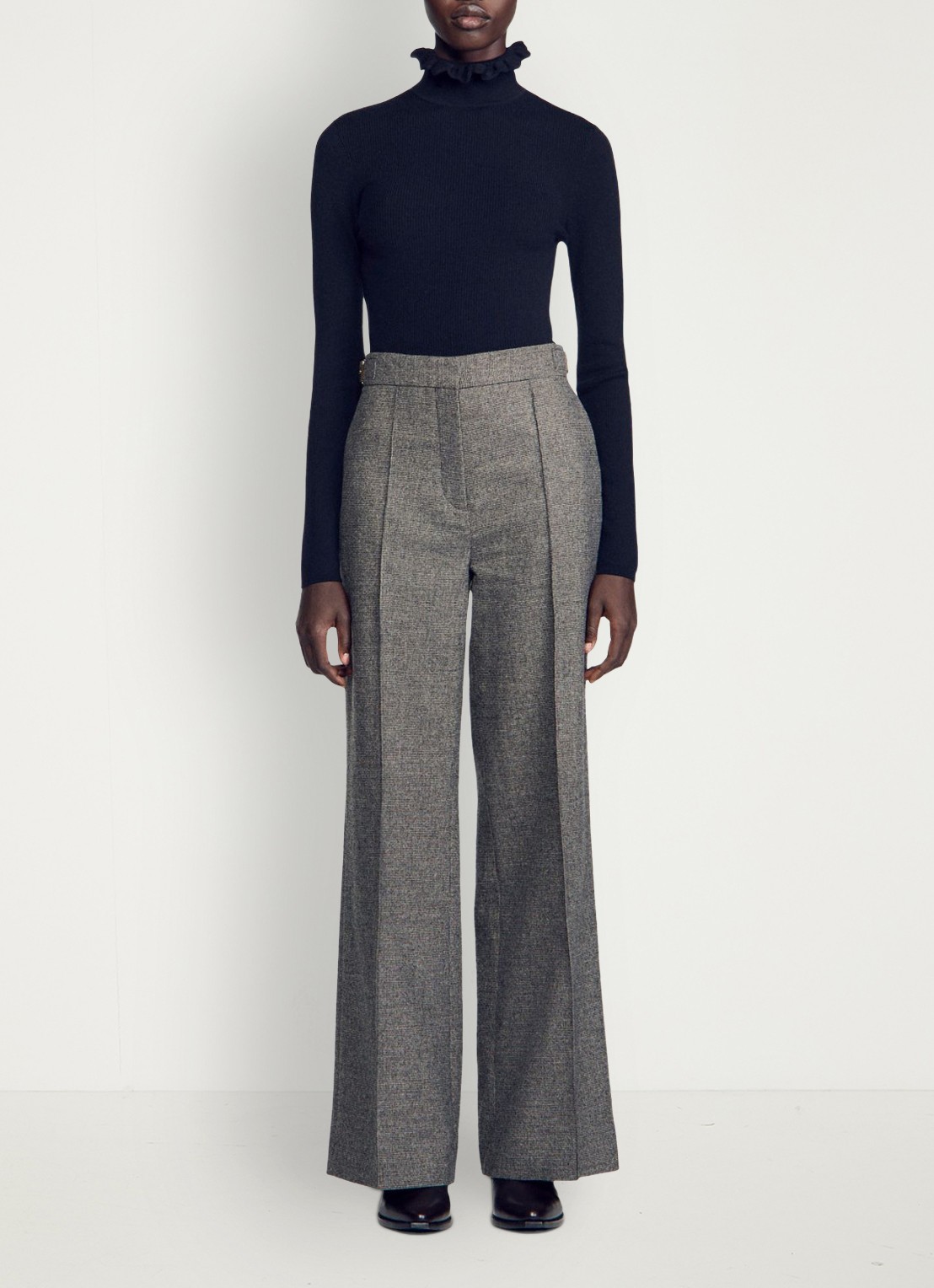 Sandro High waist wide fit pantalon met pied-de-poule dessin - voorkant 6 grijs