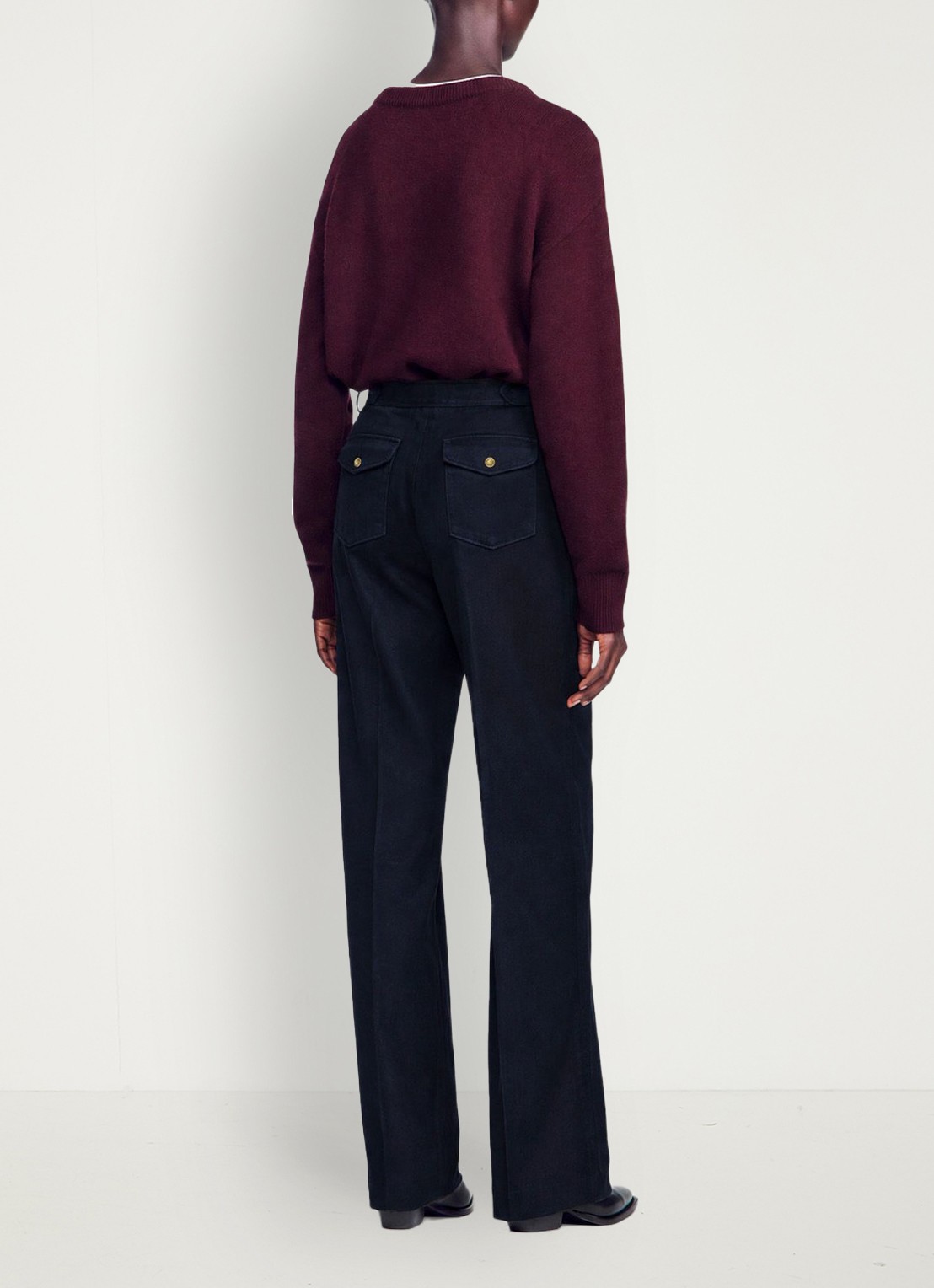 Sandro High waist wide fit pantalon met steekzakken - achterkant zwart