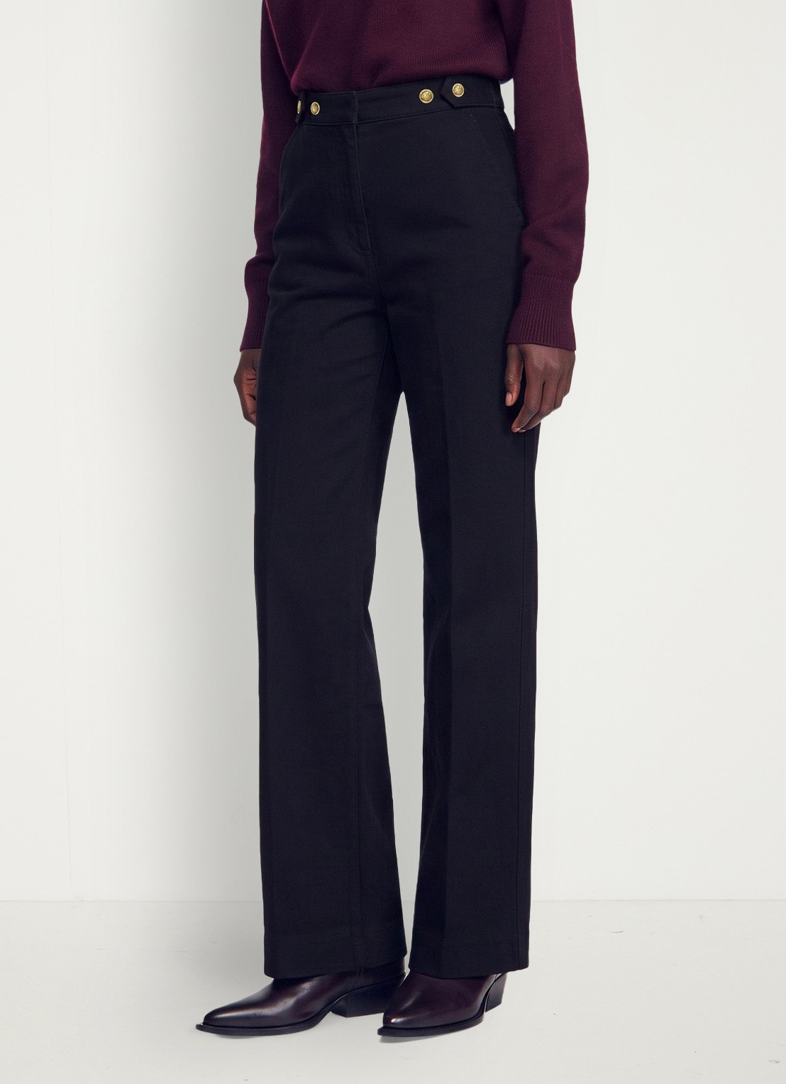 Sandro High waist wide fit pantalon met steekzakken - detail 2 zwart