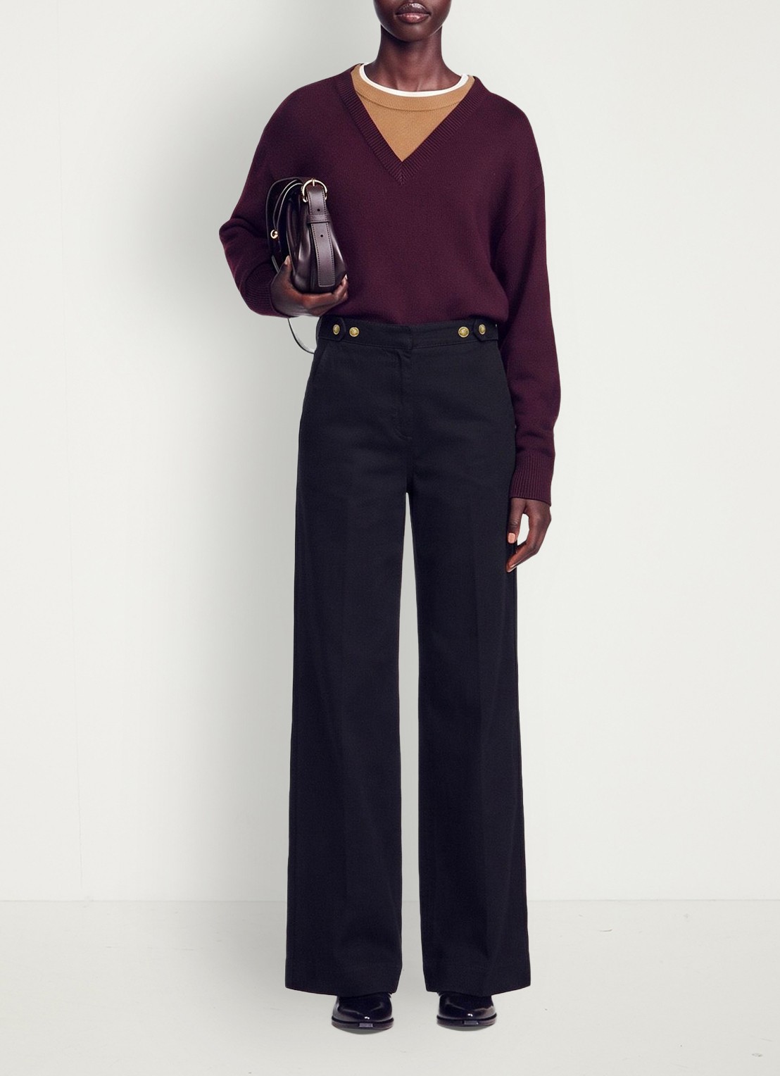 Sandro High waist wide fit pantalon met steekzakken - detail 3 zwart