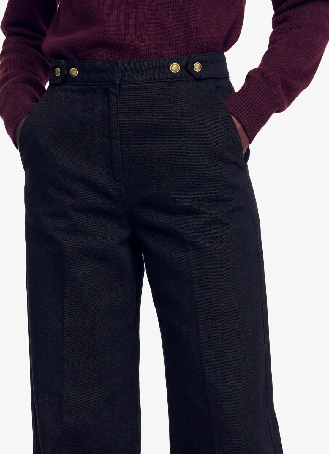 Sandro High waist wide fit pantalon met steekzakken - detail 4 zwart