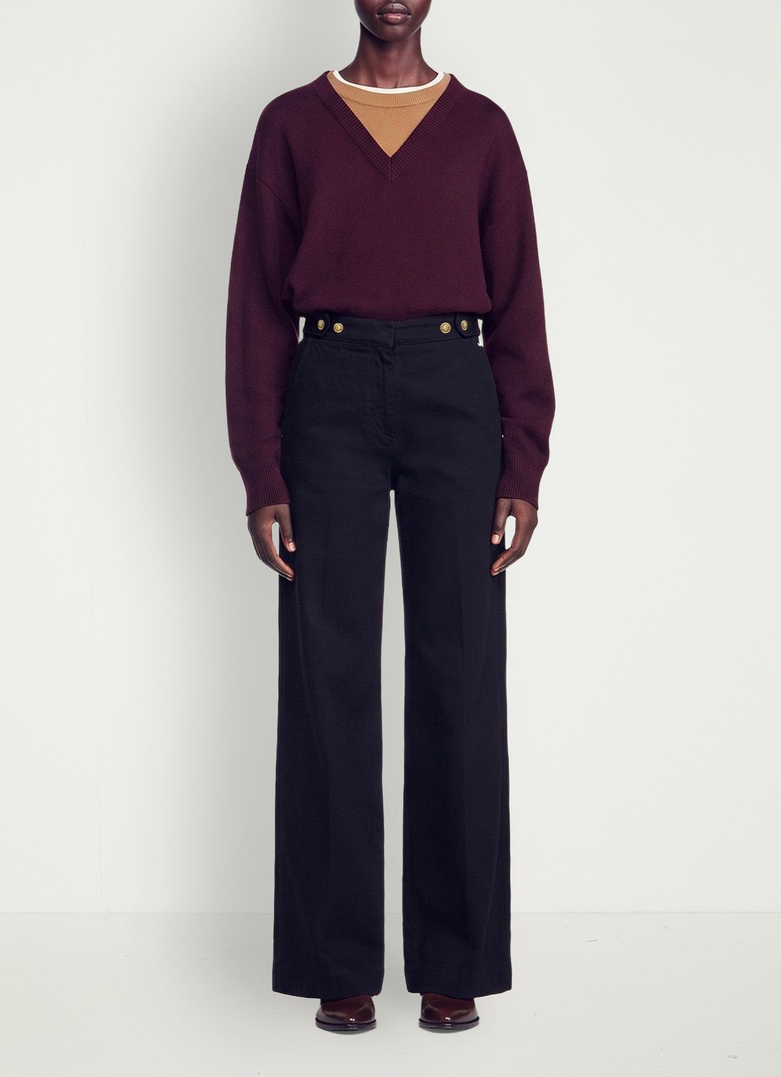 Sandro High waist wide fit pantalon met steekzakken - voorkant 6 zwart