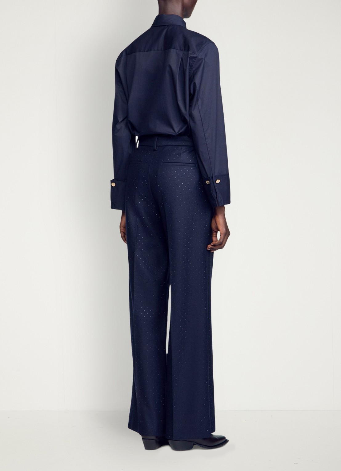Sandro High waist wide fit pantalon met strass - achterkant 4 blauw