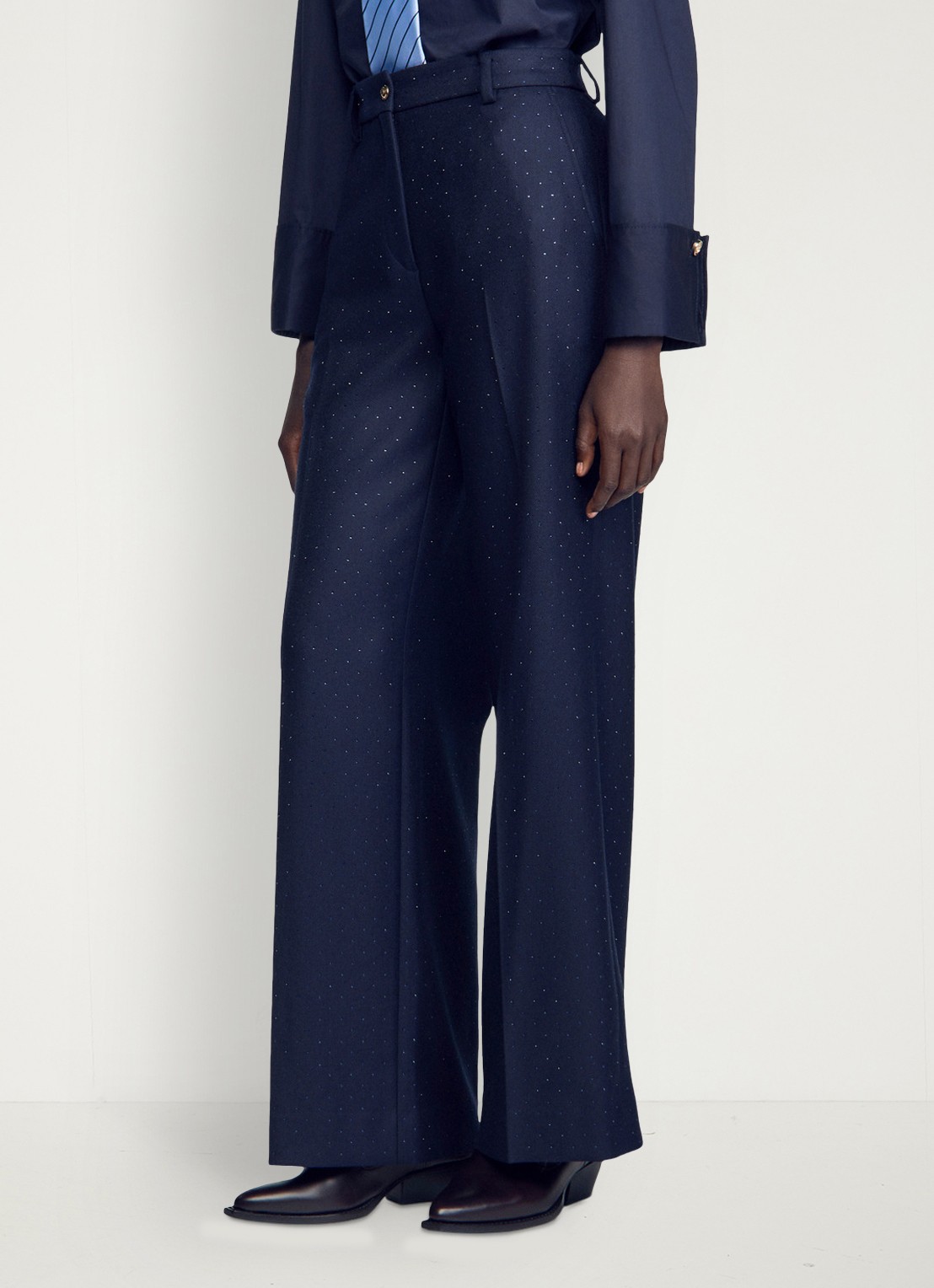 Sandro High waist wide fit pantalon met strass - detail blauw