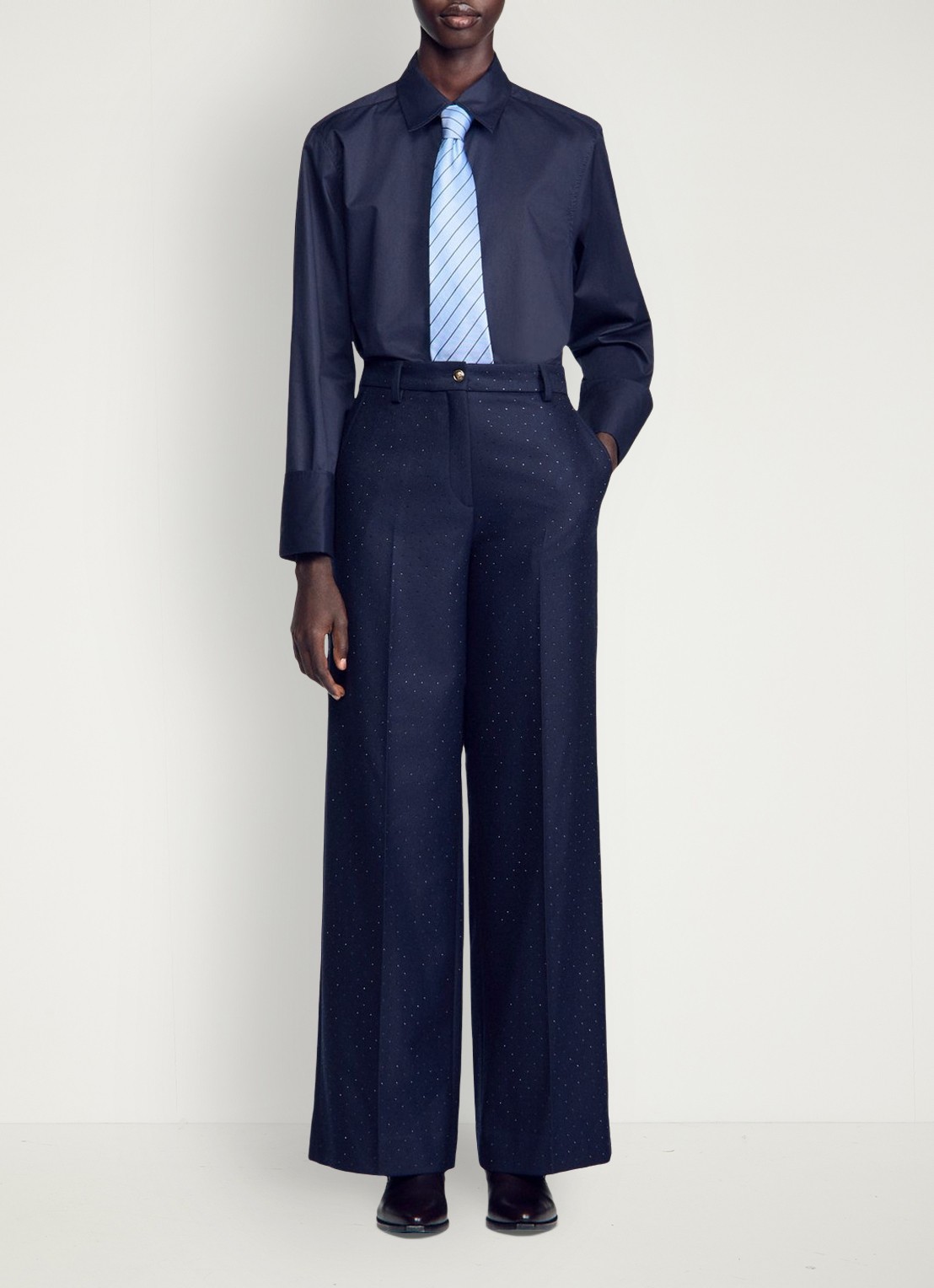 Sandro High waist wide fit pantalon met strass - detail 2 blauw