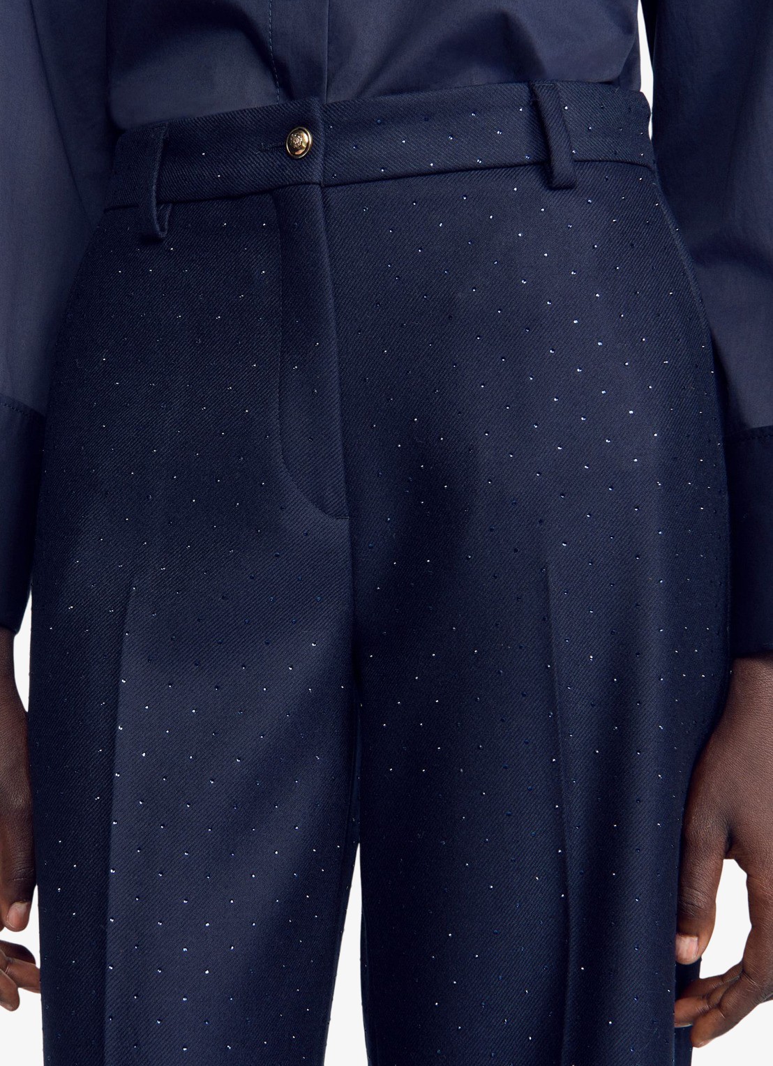 Sandro High waist wide fit pantalon met strass - detail 3 blauw