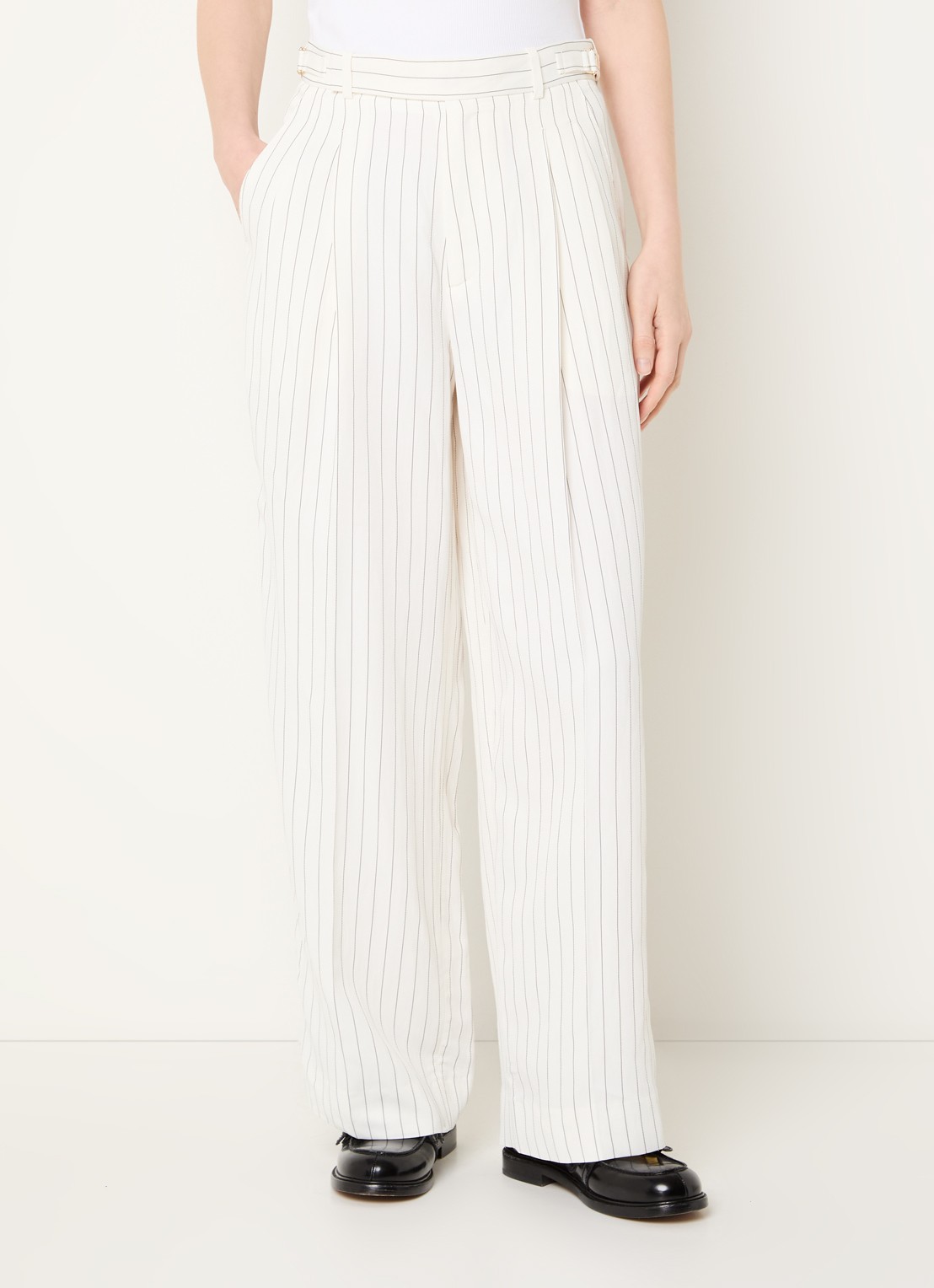 Sandro High waist wide fit pantalon met streepprint - detail 4 gebroken wit